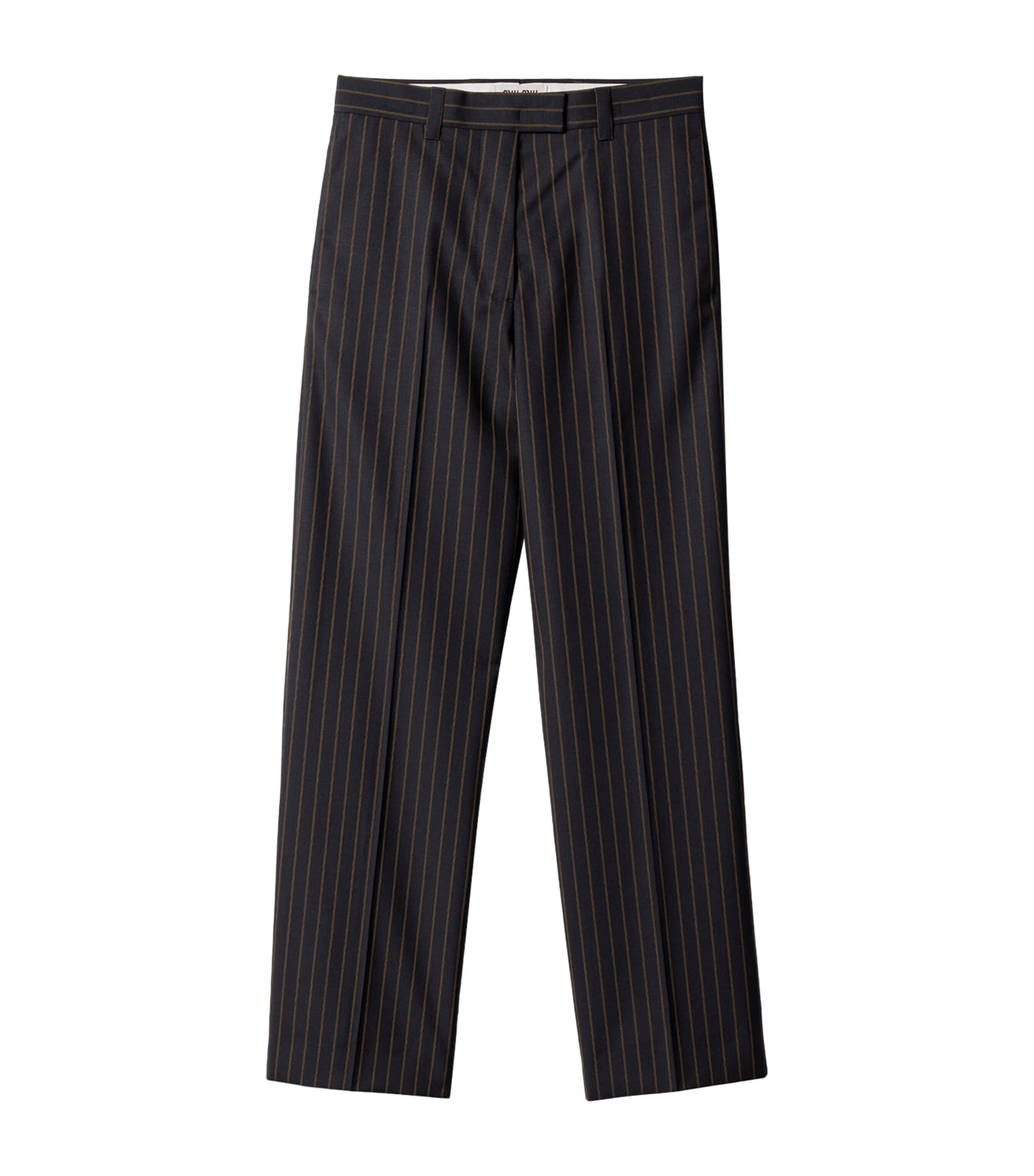 Miu Miu Womens Wool Pinstripe Trousers Blue Image 1