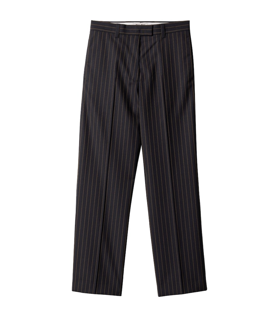 Miu Miu Womens Wool Pinstripe Trousers Blue Image 1