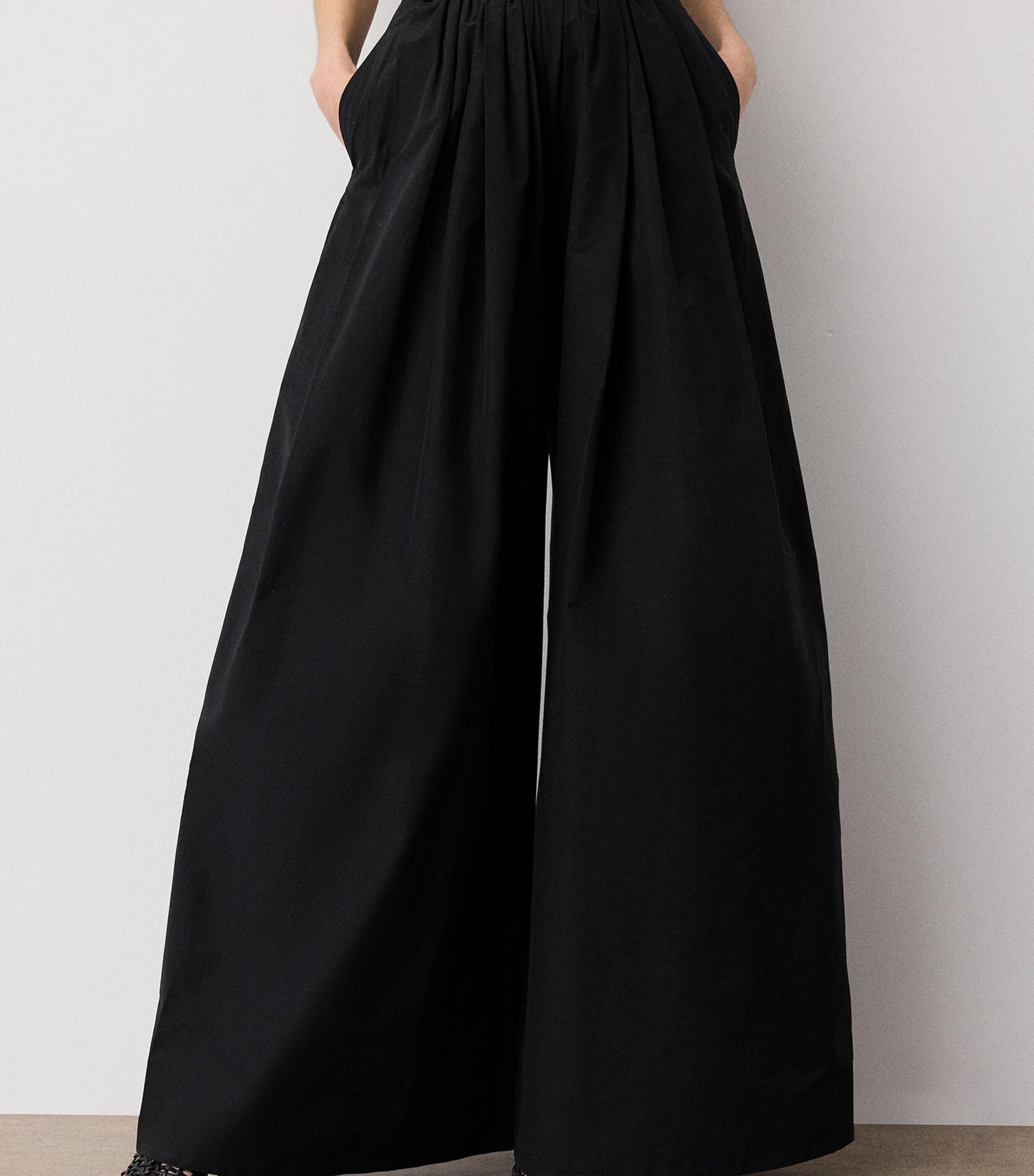 Ralph Lauren Collection Womens Cotton-Blend Poplin Vanessa Wide-Leg Trousers Black Image 3