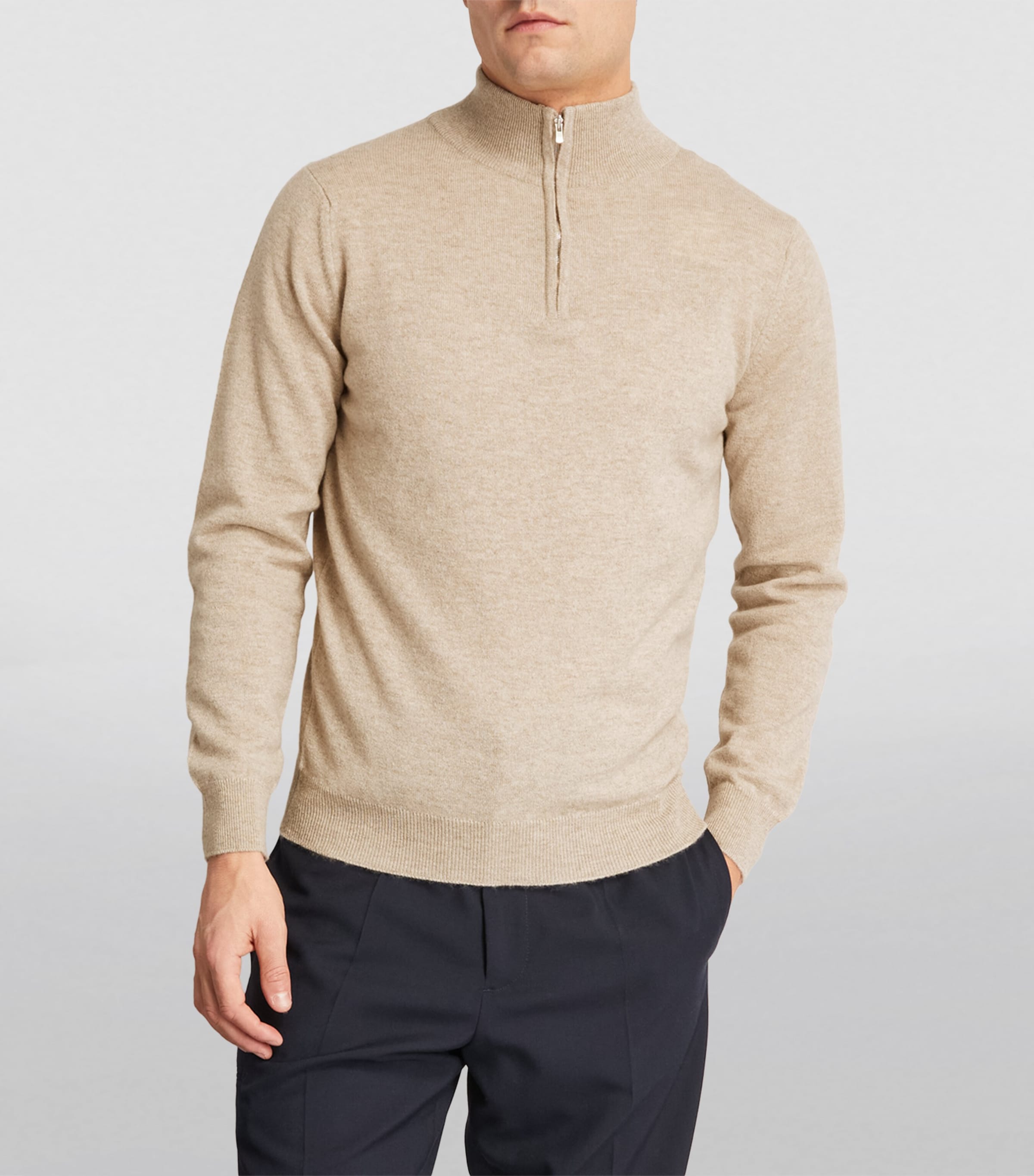 Cashmere Zip-Up Sweater OATMEAL MARL Image 3