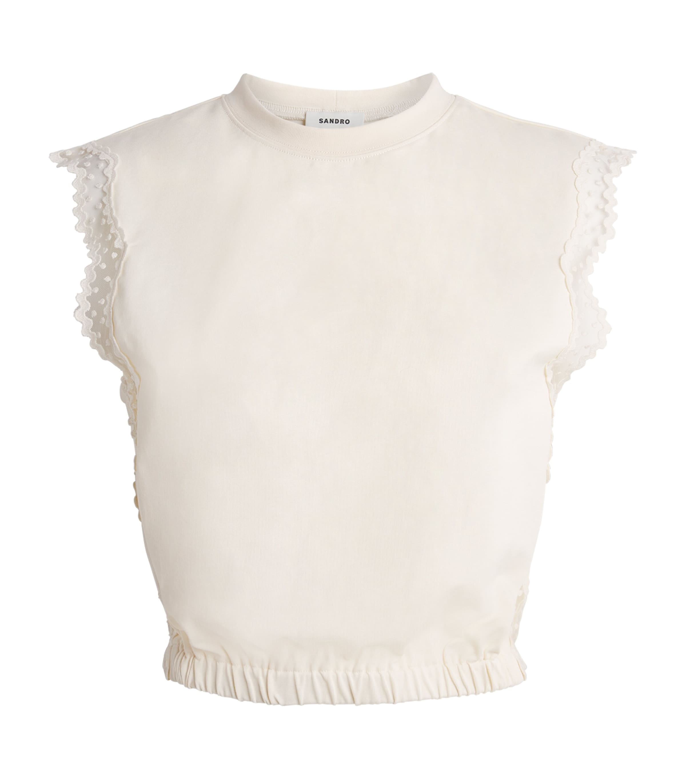 Sandro Paris Womens Cotton Lace Crop Top Ecru Image 1