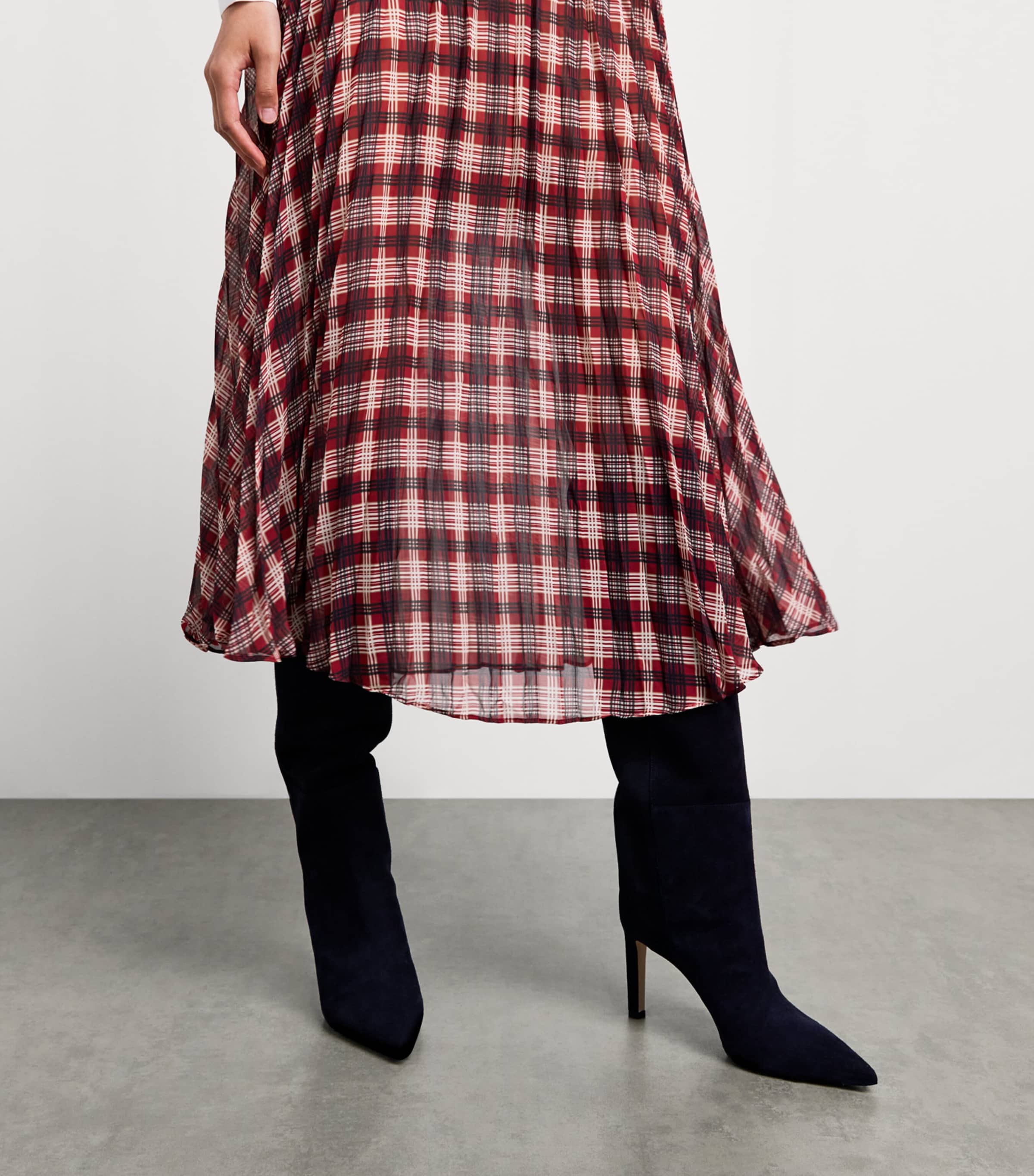 Self-Portrait Womens Chiffon Checked Midi Dress Burgundy Image 5
