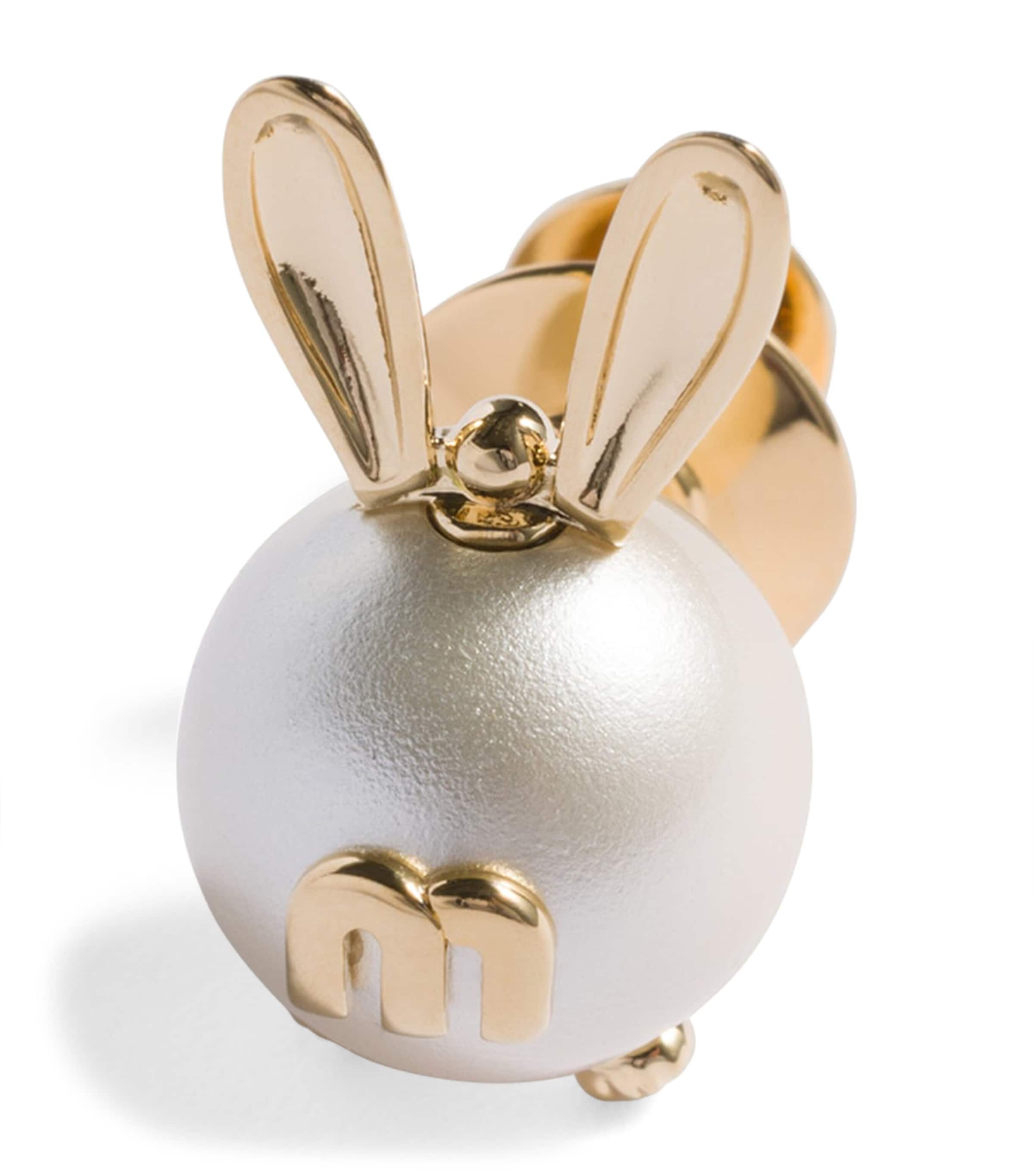 Miu Miu Pearlised Bunny Brooch Gold/silver Image 1