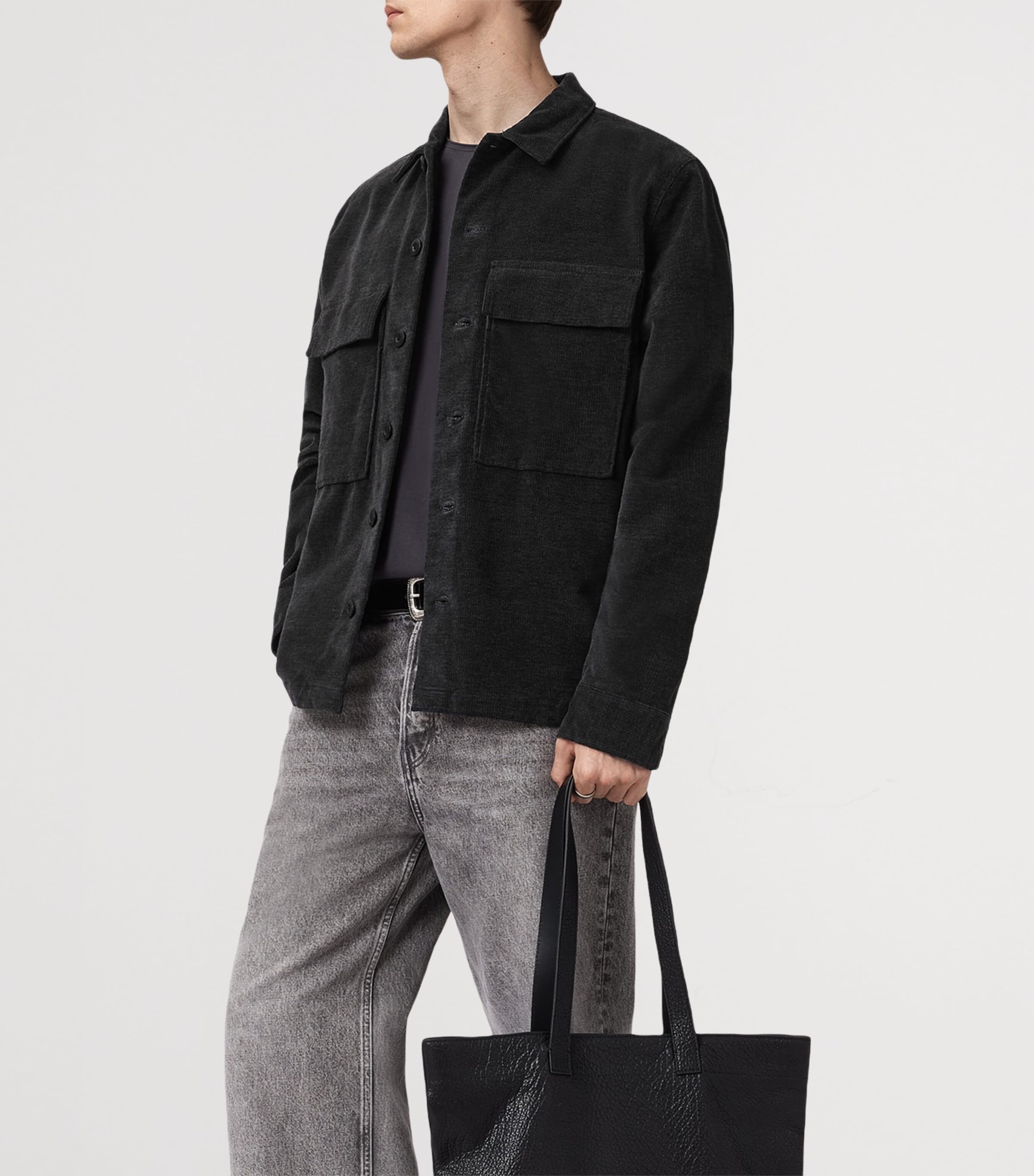 AllSaints Mens Corduroy Hawker Overshirt Faded Black Image 4
