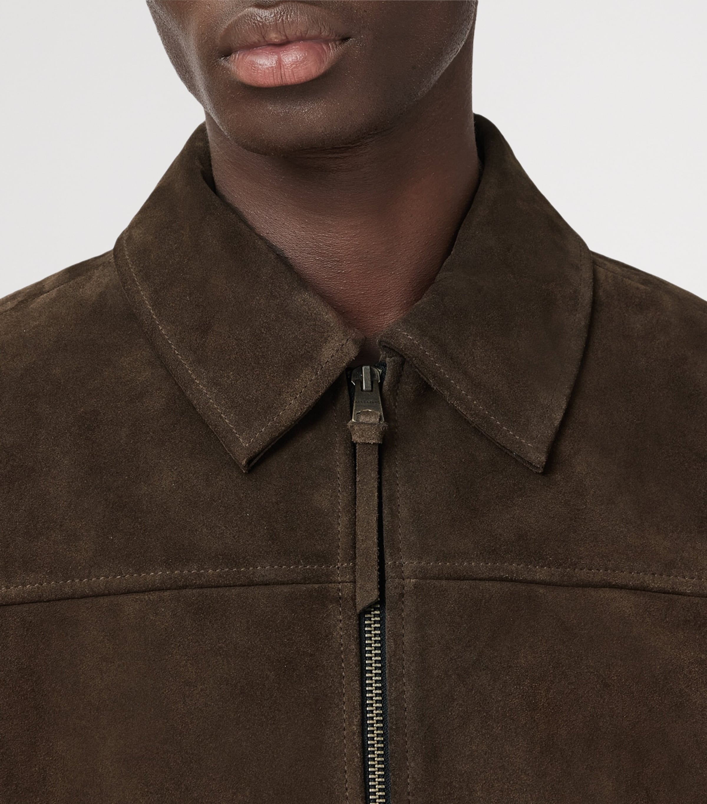 AllSaints Mens Rhone Leather Jacket Cocoa Brown Image 9