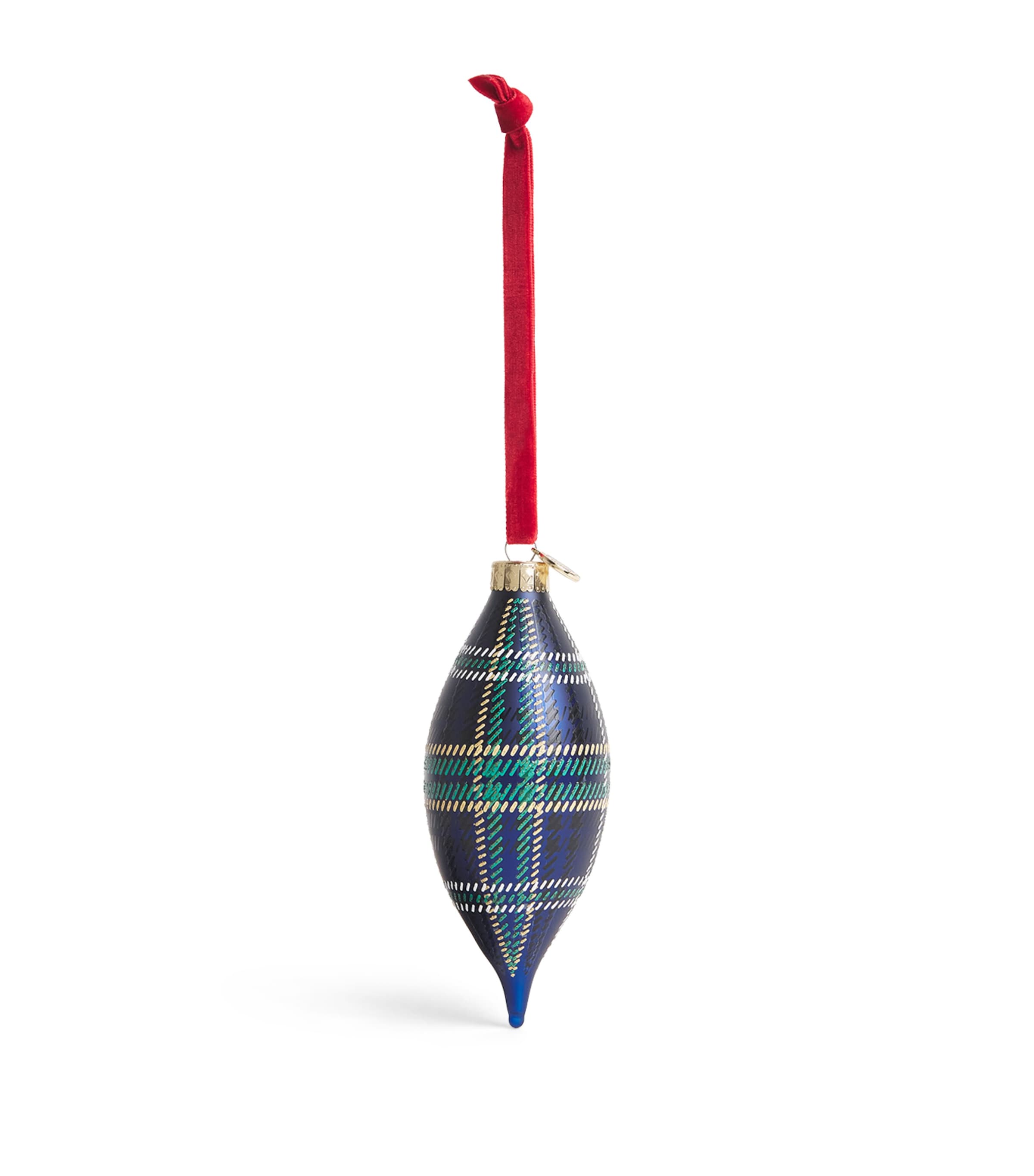 Harrods Glass Tartan Drop Tree Decoration Green Image 1
