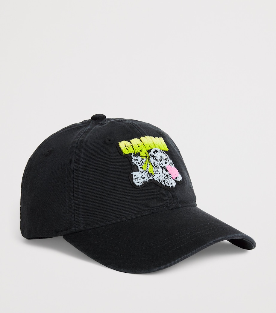 Organic Cotton Appliqué Baseball Cap 006 WASHED BLACK Image 2