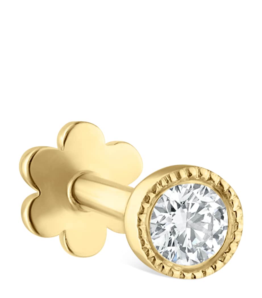 Scalloped Set Diamond Threaded Stud Earring (2mm) YELLOW GOLD Image 2