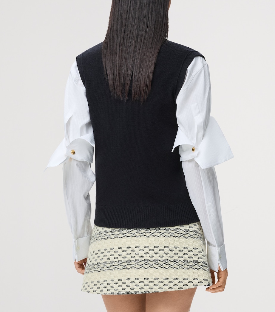 Wool Button-Up Sweater Vest BLACK Image 4