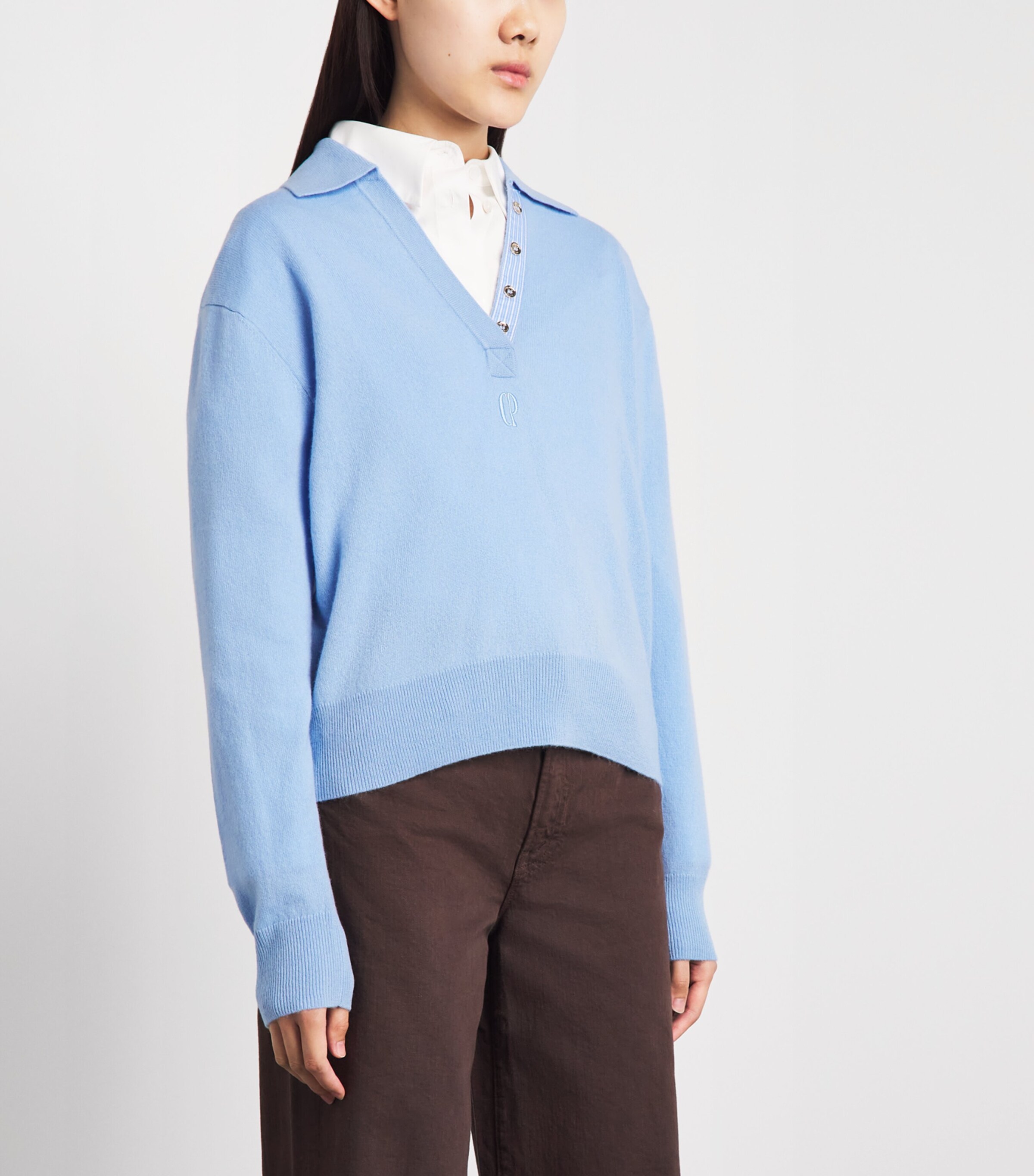 Claudie Pierlot Womens Wool-Cashmere Polo Sweater Sky Blue Image 4
