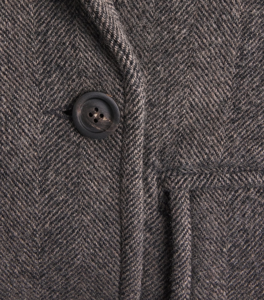 Coor Mens Wool Herringbone Double-Breasted Coat Melange Brown Image 2