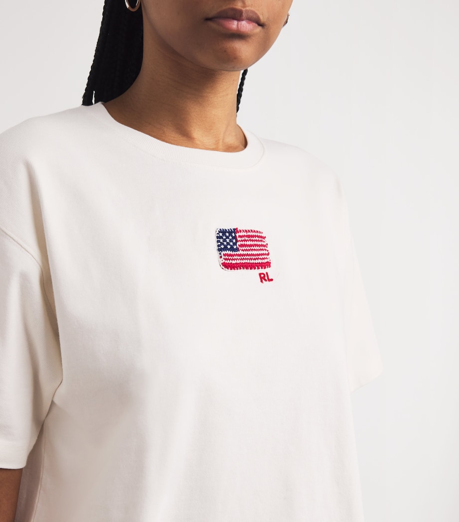 Cotton Embroidered Flag T-Shirt WHITE Image 6
