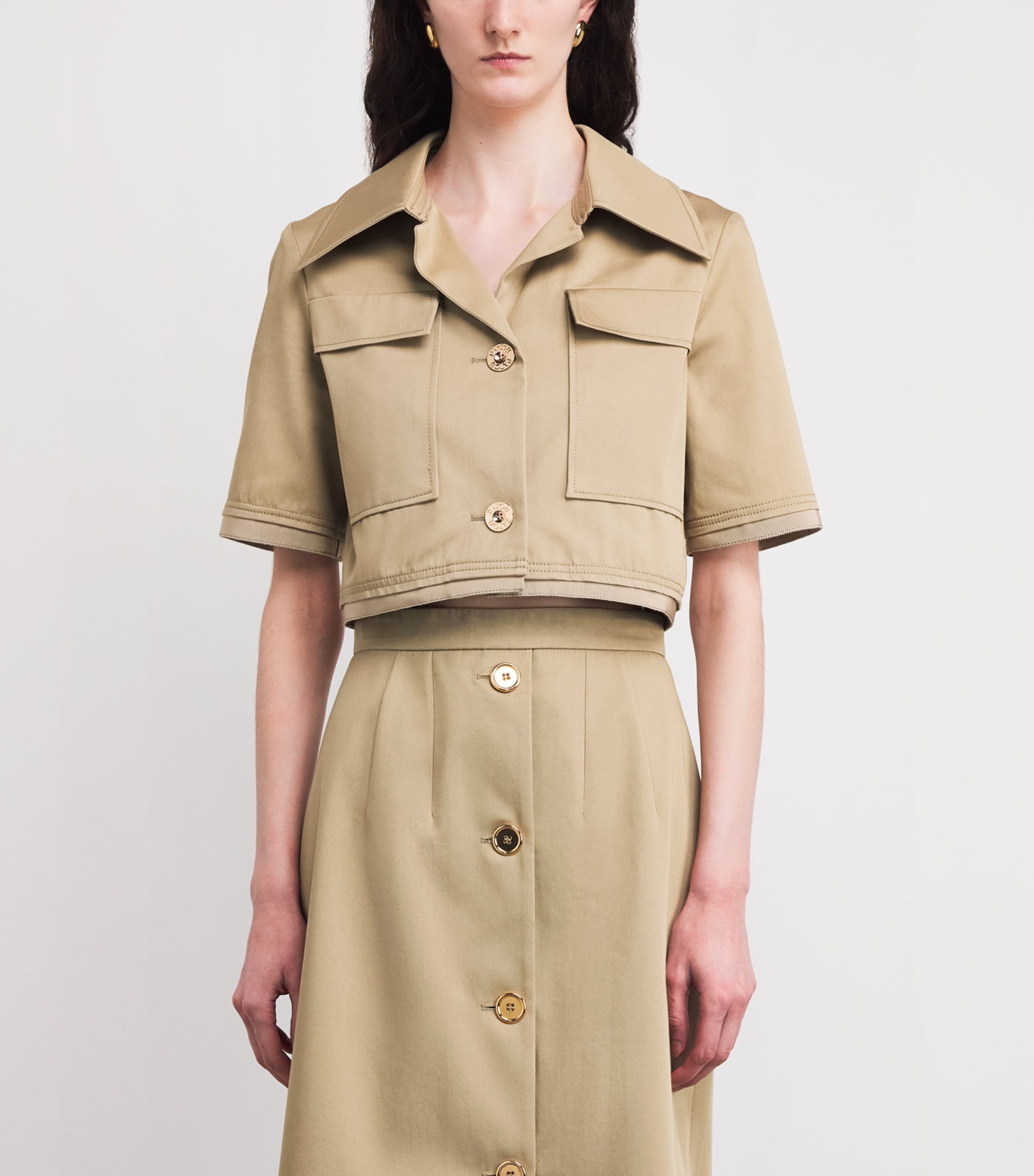 Organic Cotton Gabardine Cropped Jacket 093S SAND Image 3