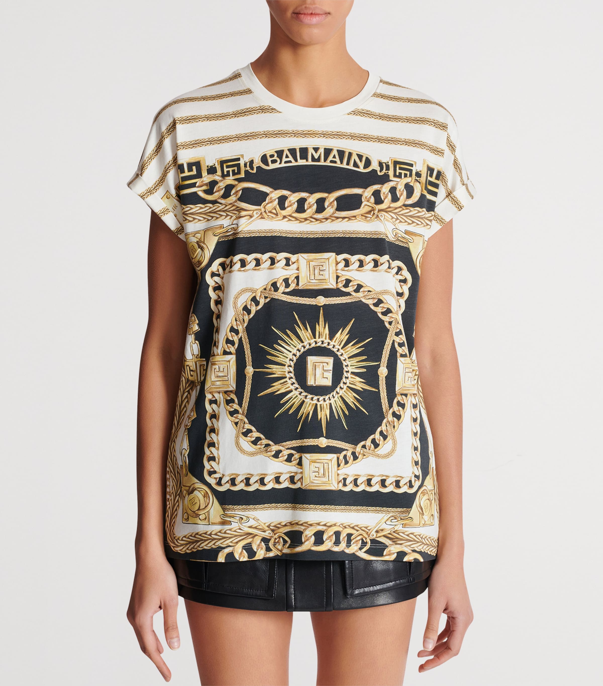 Lyocell-Cotton Foulard T-Shirt GIU BLANC/NOIR/OR Image 2