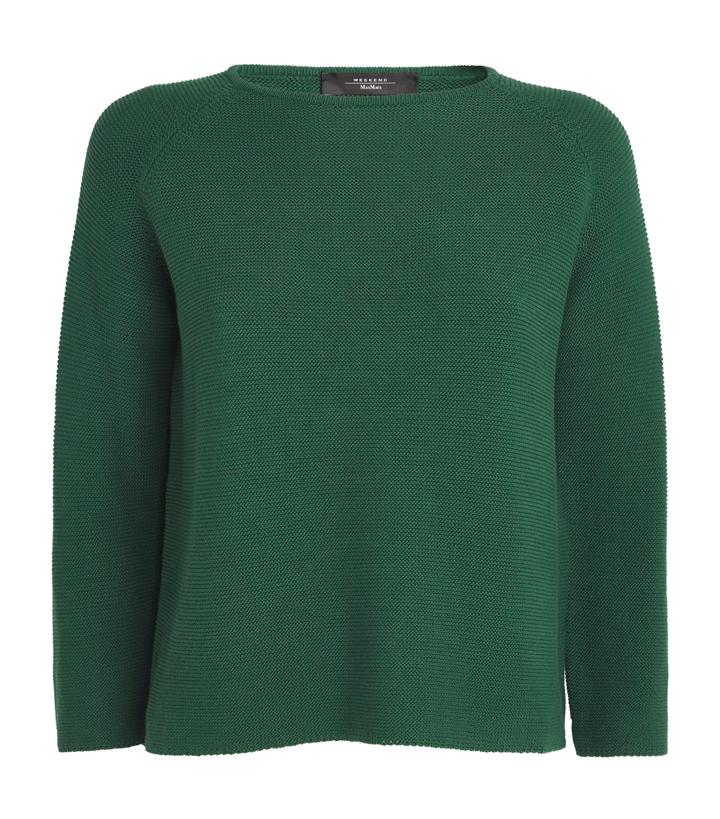 Shop Weekend Max Mara Cotton Link-stitch Sweater In Green