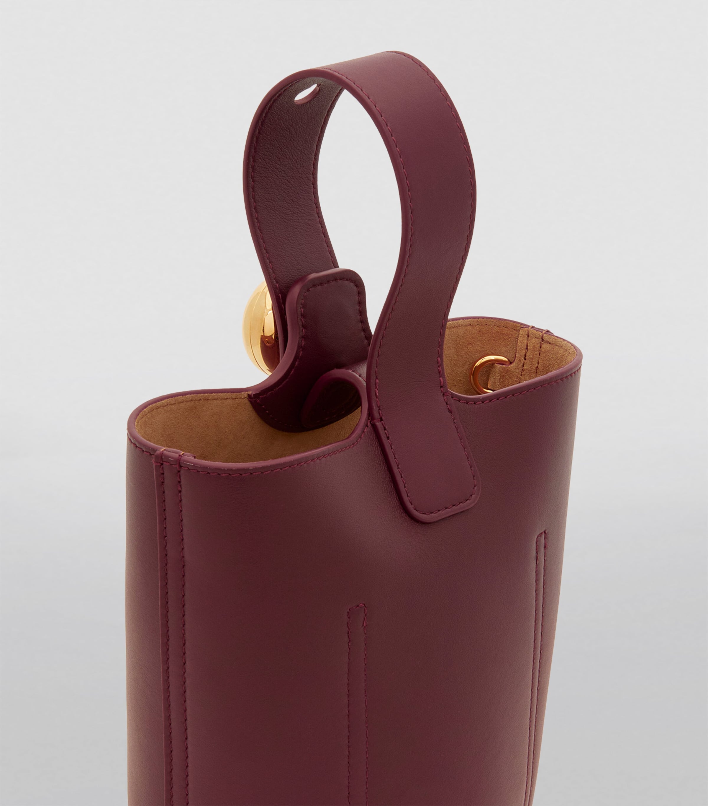Mini Leather Pebble Bucket Bag DARK BURGUNDY Image 6