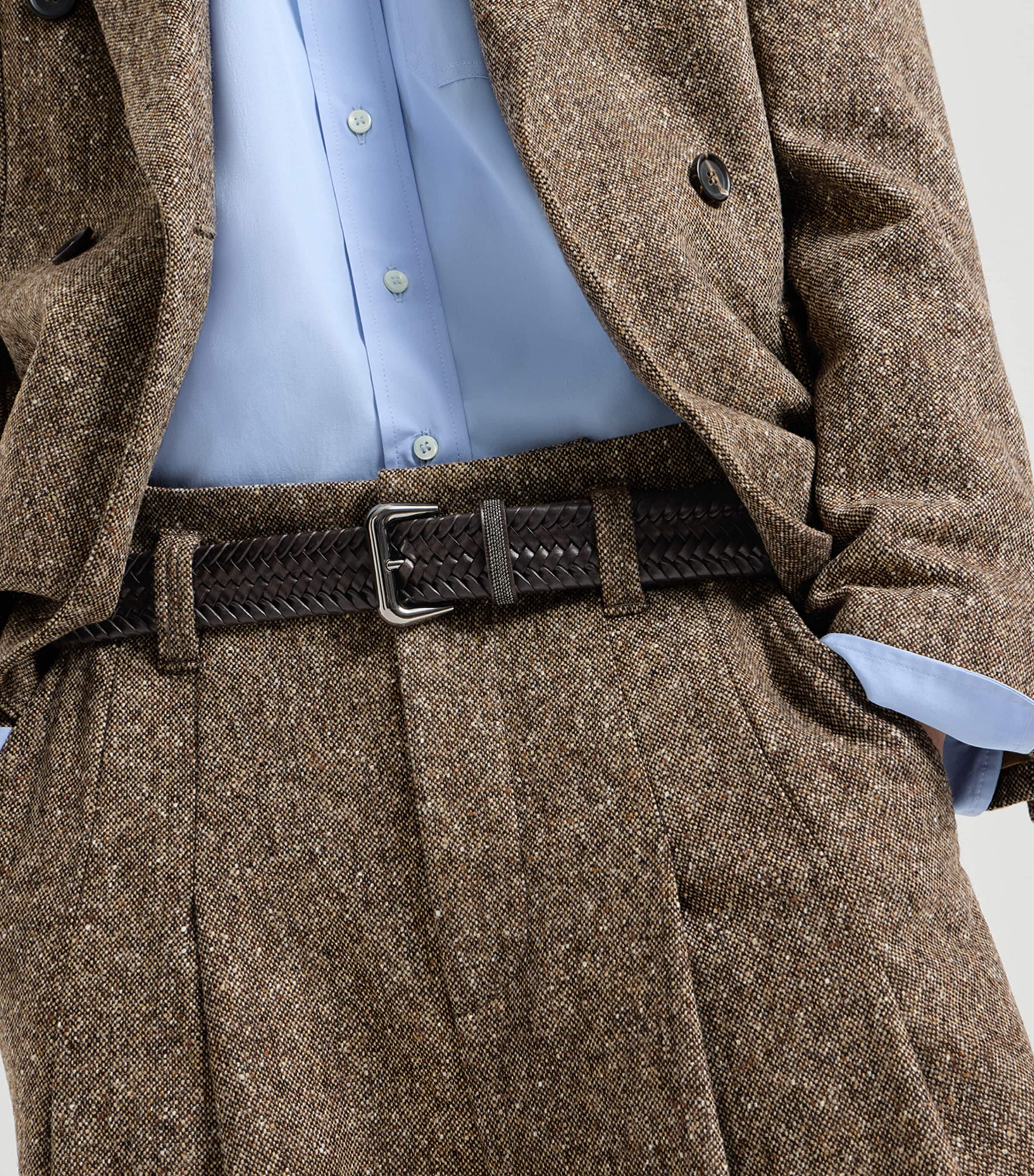 Brunello Cucinelli Leather Woven Belt Cmoro Image 2