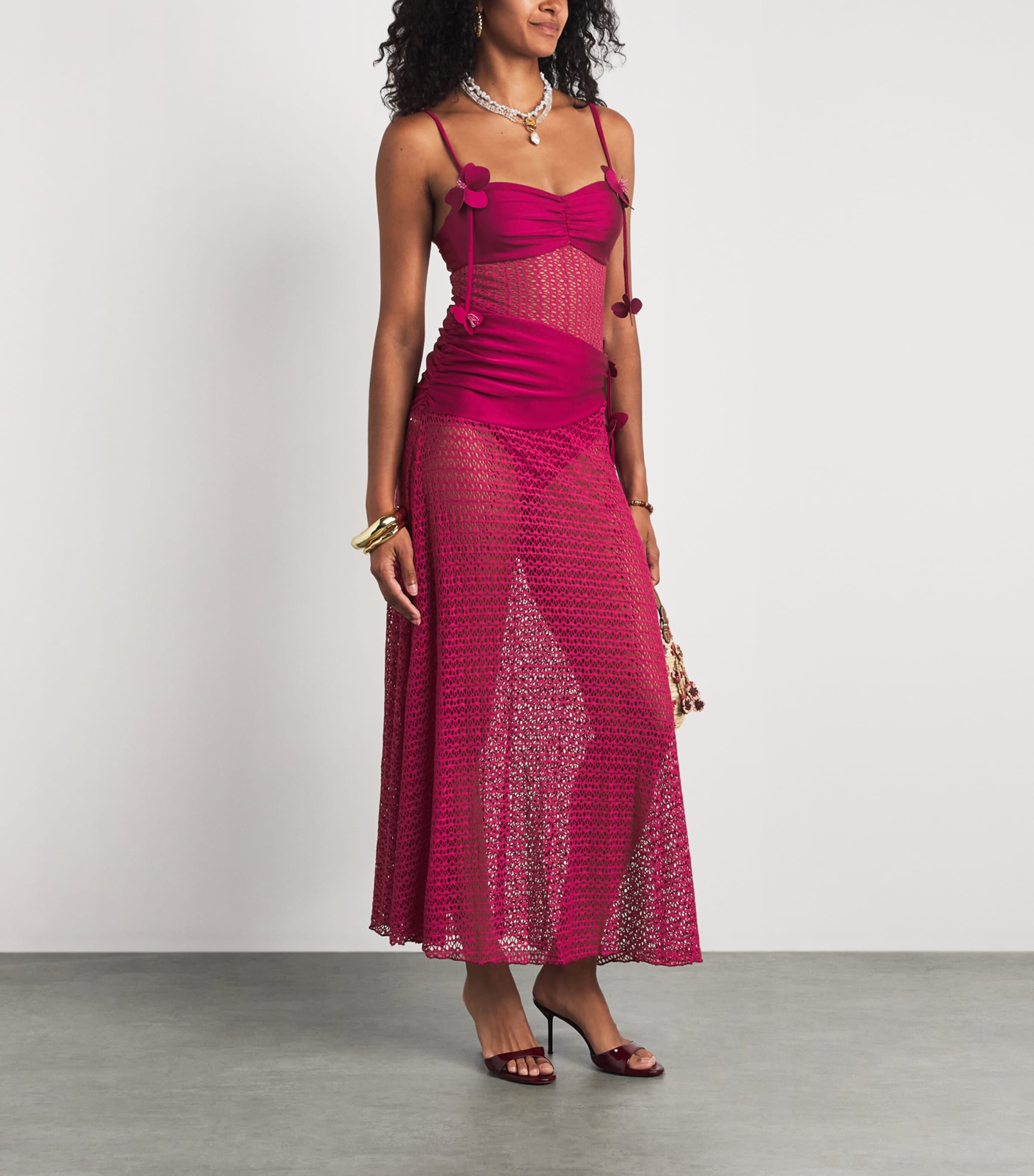 PatBO Womens Crochet-Trim Maxi Dress Magenta Image 2