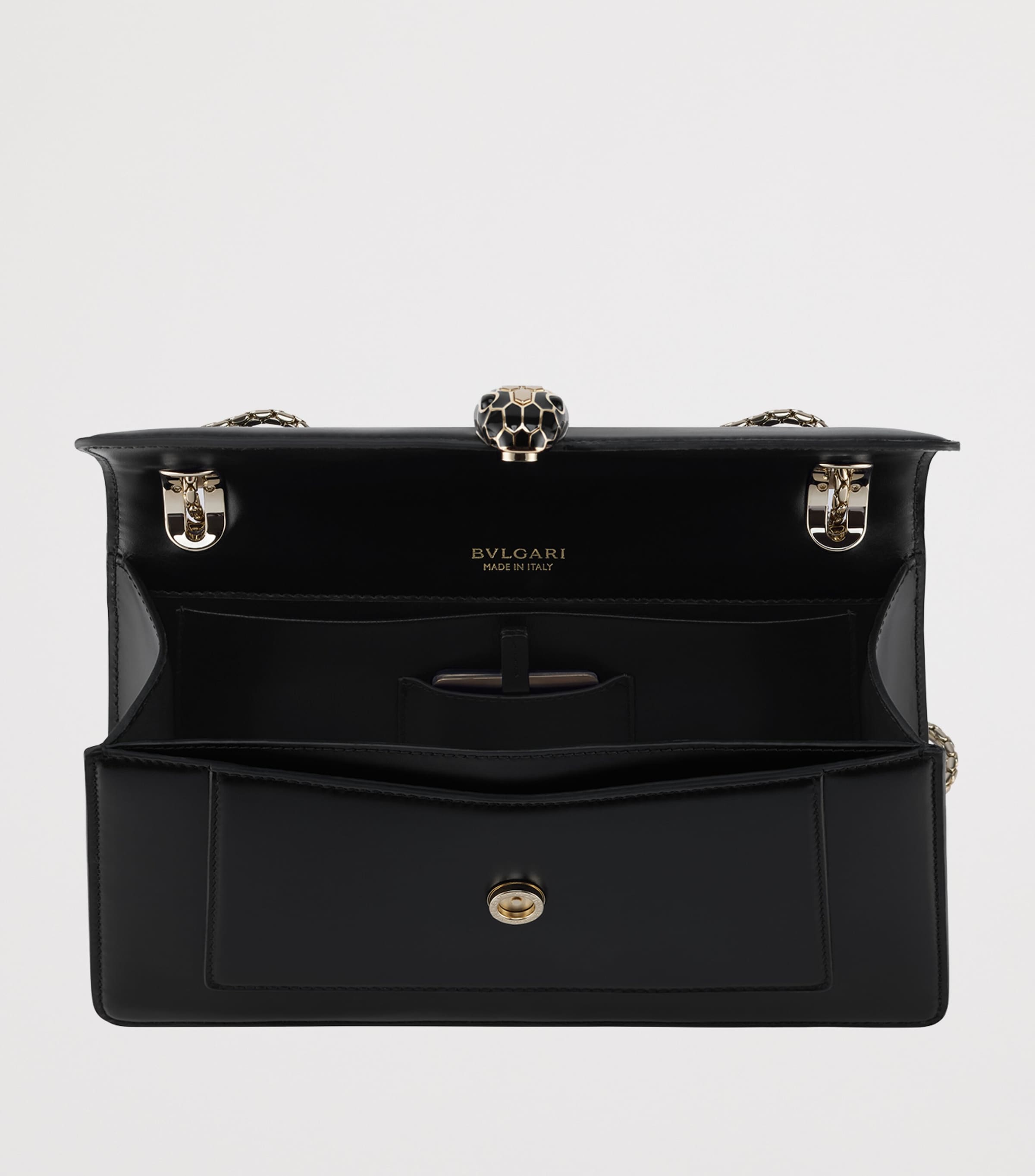 Leather Serpenti Forever Shoulder Bag BLACK Image 3