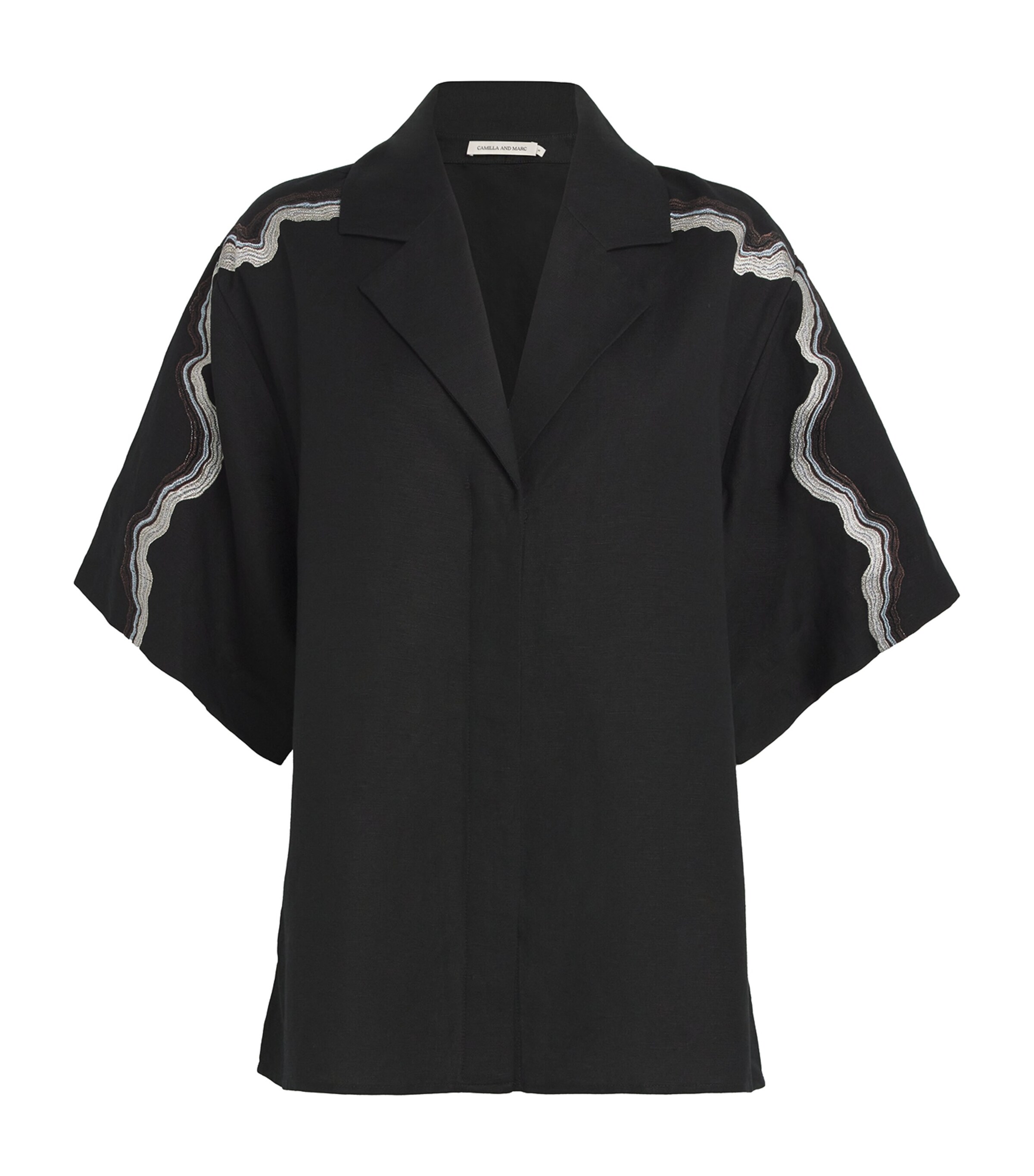 CAMILLA AND MARC Womens Linen-Blend Oversized Serene Shirt Dblkblack Image 1