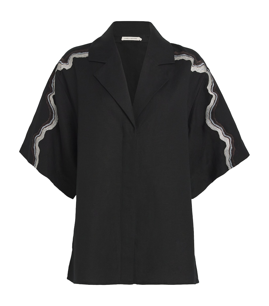 CAMILLA AND MARC Womens Linen-Blend Oversized Serene Shirt Dblkblack Image 1