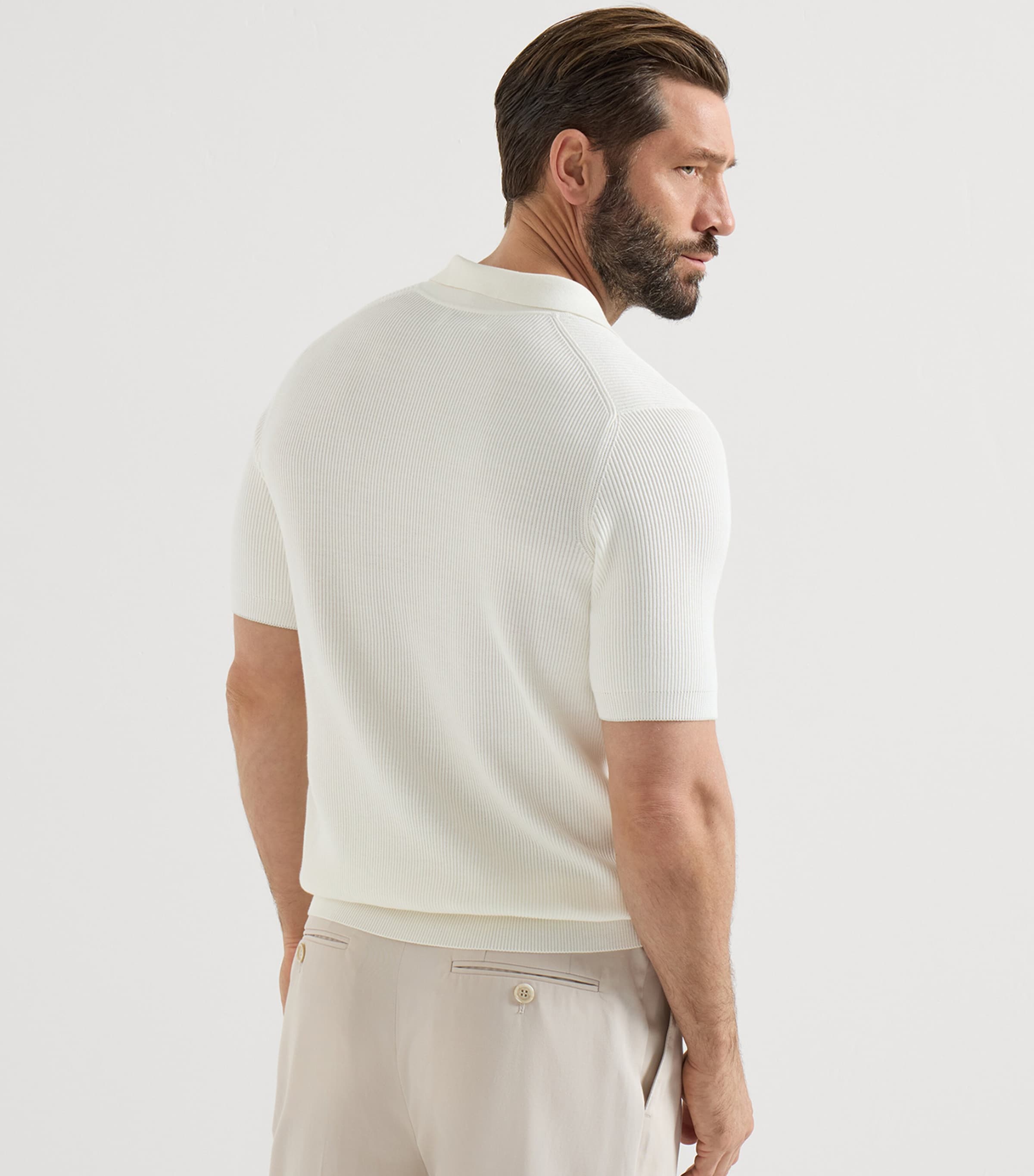 Brunello Cucinelli Mens Cotton Rib-Knit Polo Shirt Image 5
