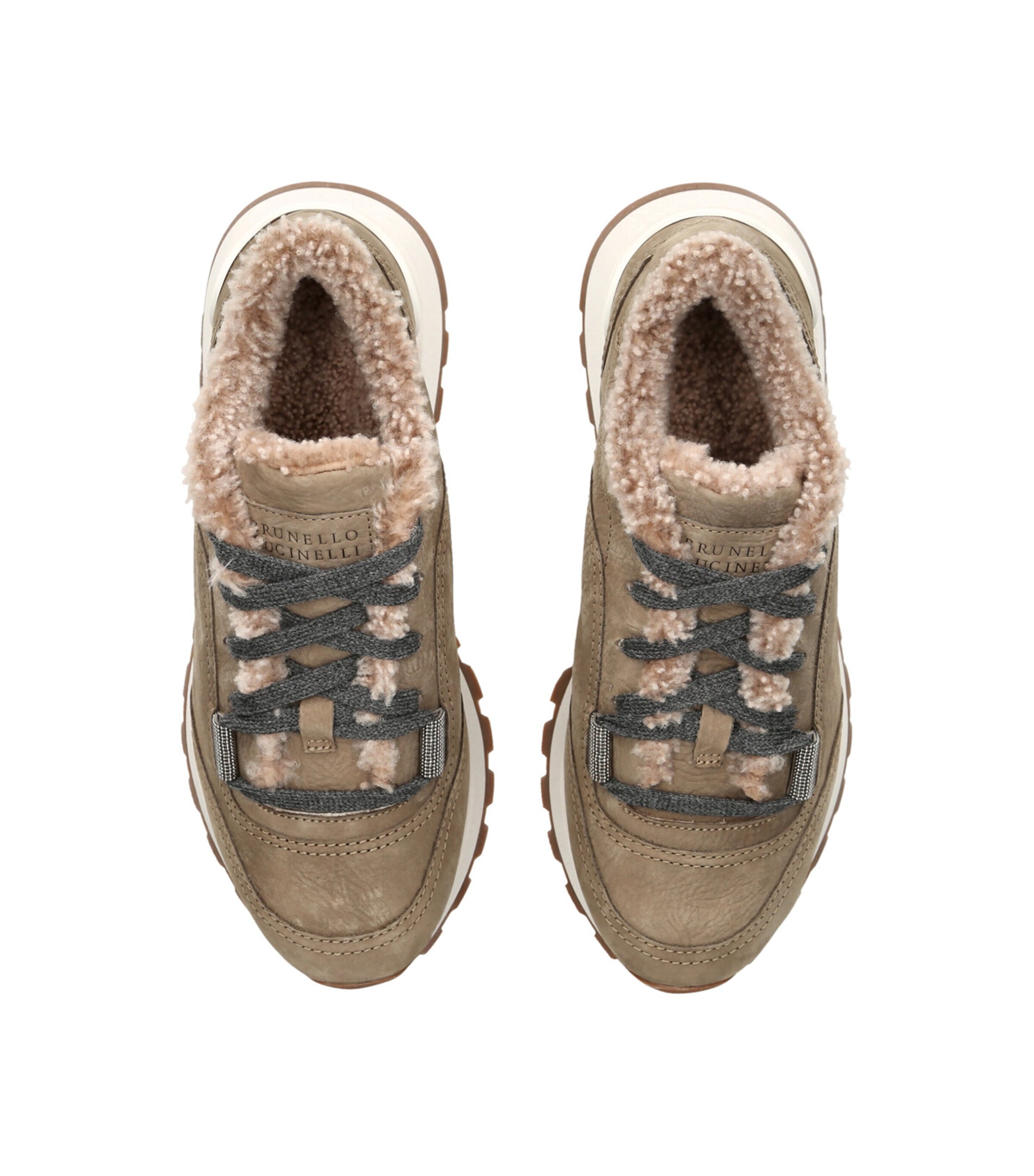 Brunello Cucinelli Shearling-Lined Runner Sneakers Taupe Image 4