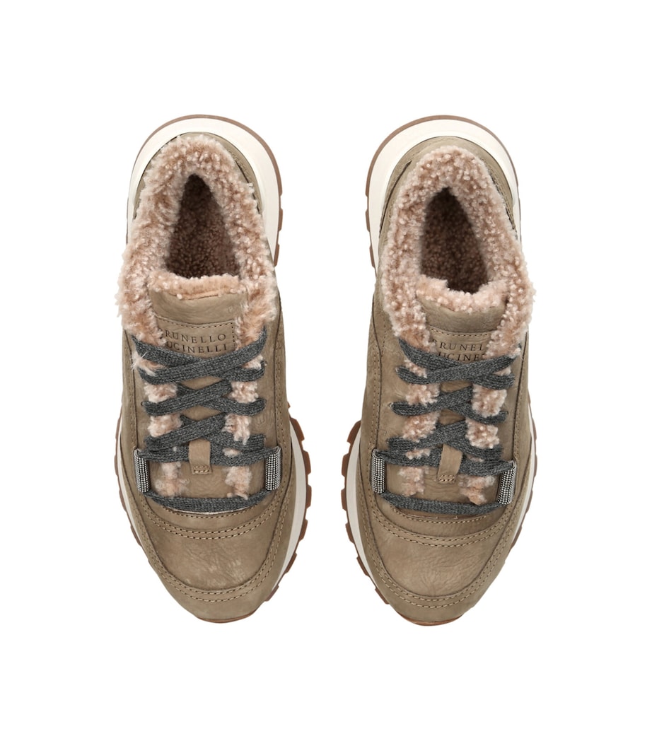 Brunello Cucinelli Shearling-Lined Runner Sneakers Taupe Image 4