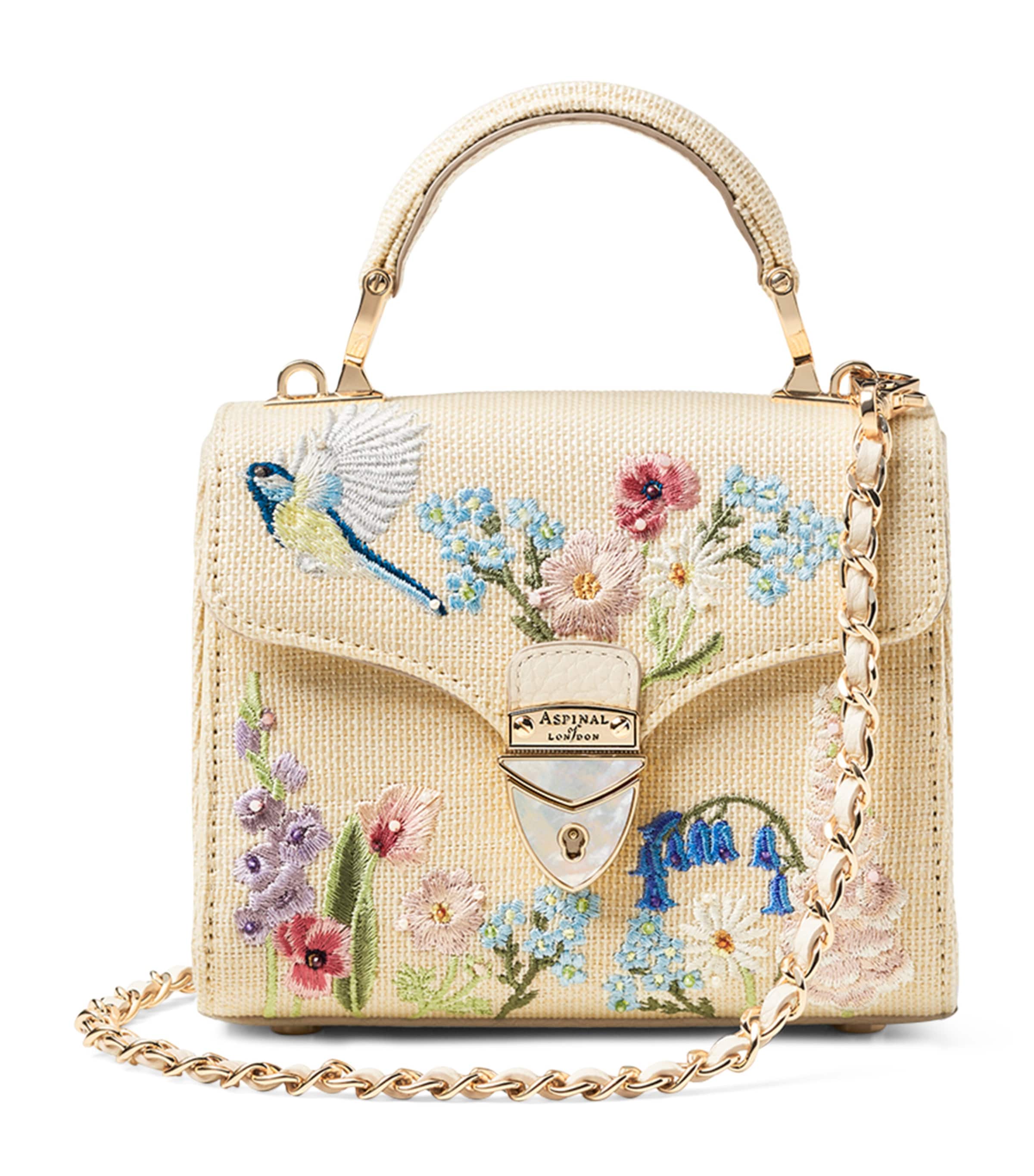 Aspinal Of London Mini Raffia Floral Embroidery Mayfair Bag