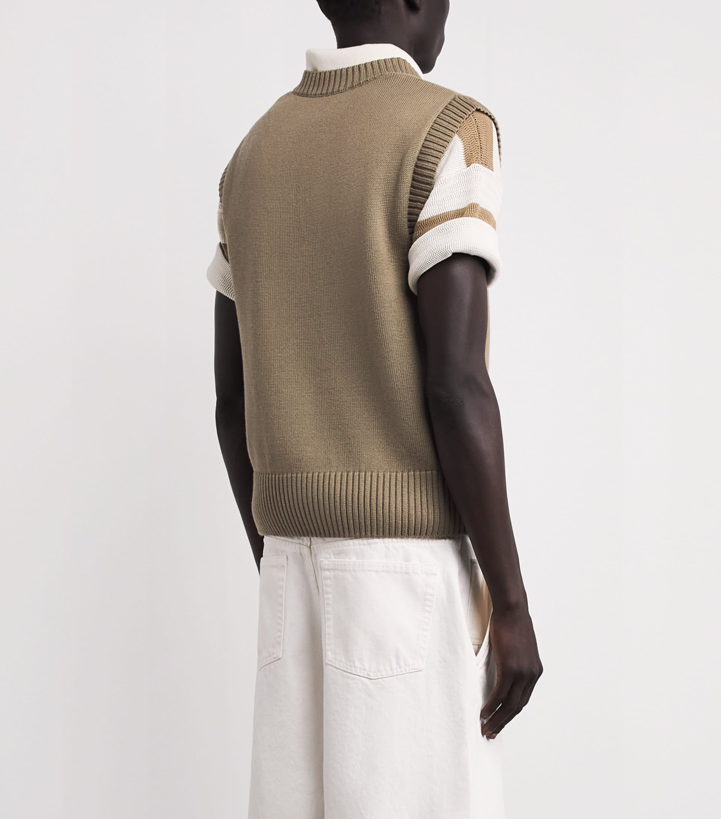 AMI Paris Mens Wool-Cotton Ami de Coeur Sweater Vest Bge Taupe/ecru Image 5