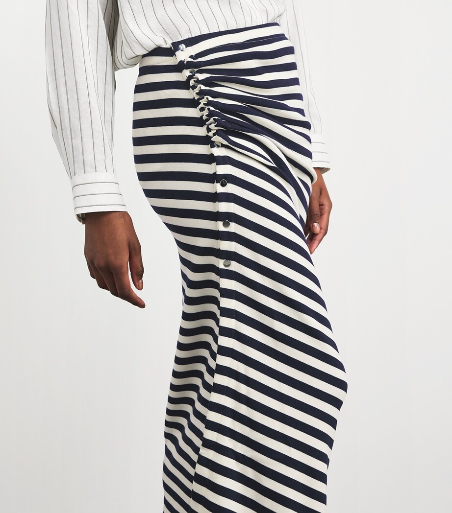 Wool Asymmetric Stripe Midi Skirt M128 NAVY / CREAM Image 6
