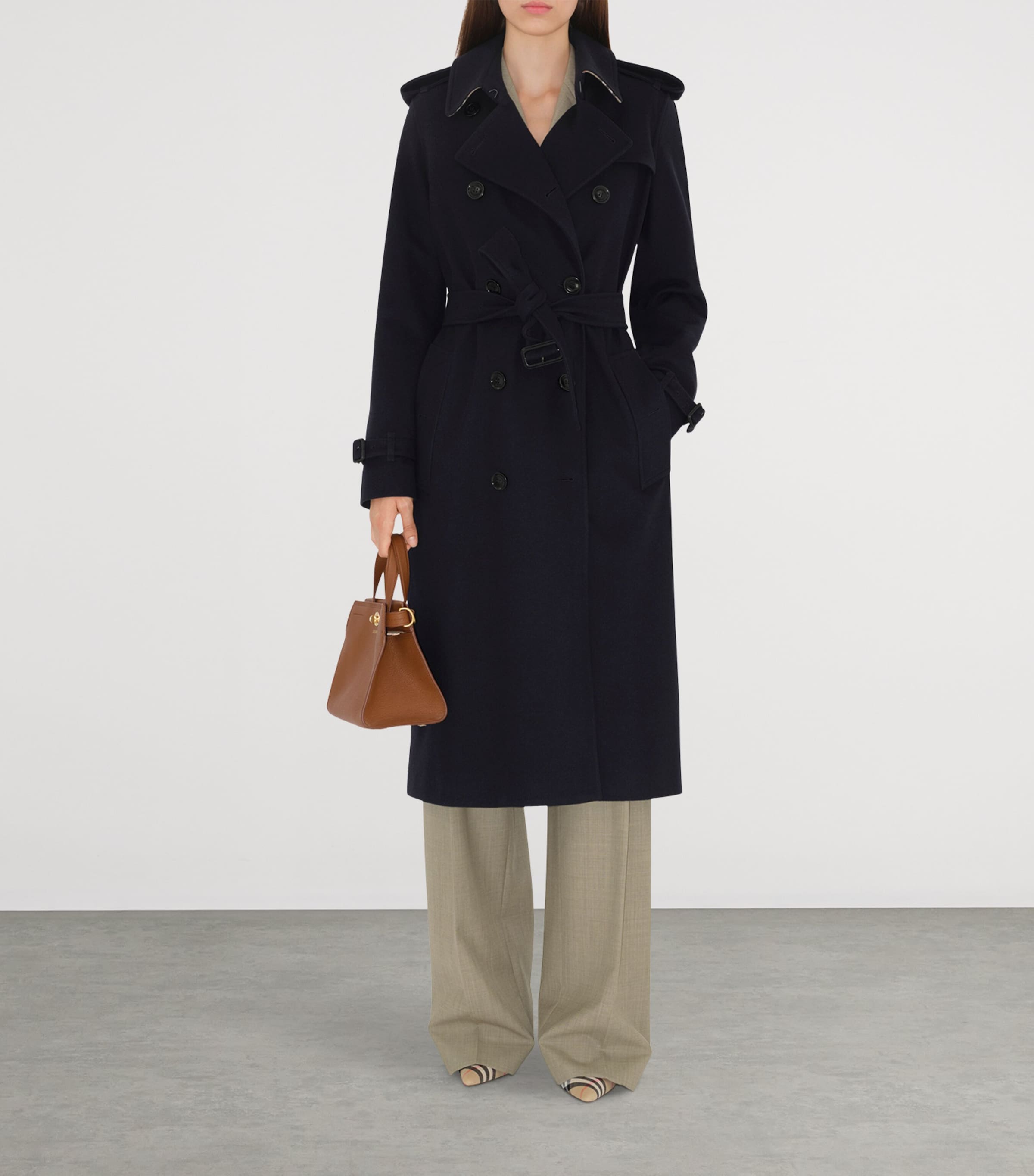 Burberry Womens Cashmere Long Kensington Heritage Trench Coat Navy Image 3