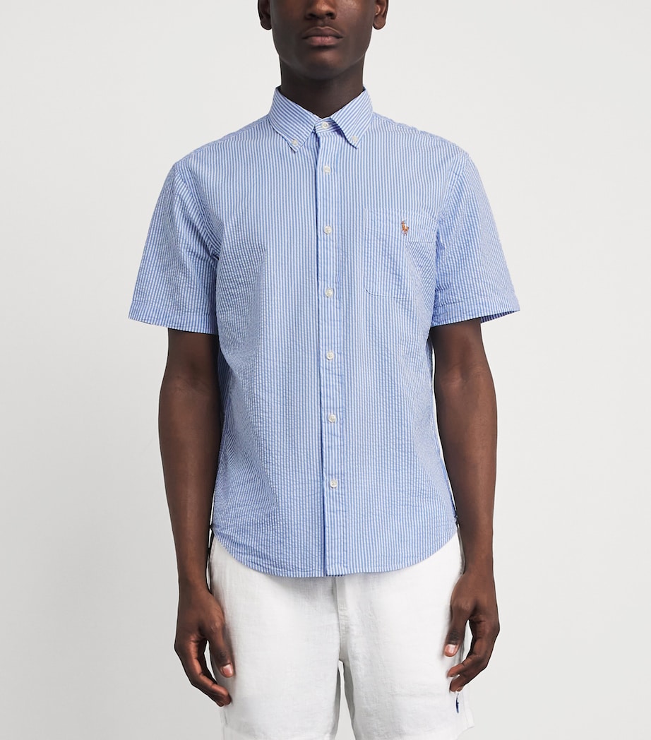 Polo Ralph Lauren Mens Cotton Seersucker Stripe Short-Sleeve Shirt Blue/white Image 4
