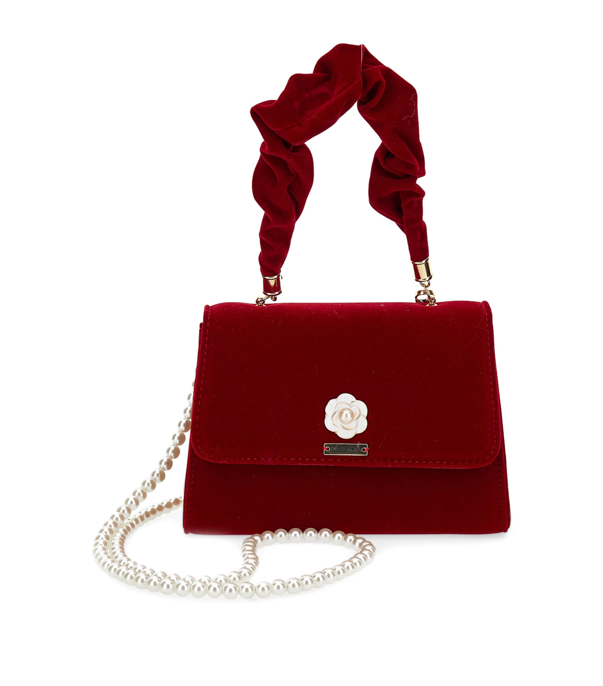 Monnalisa Kids' Velvet Top-handle Bag In Red