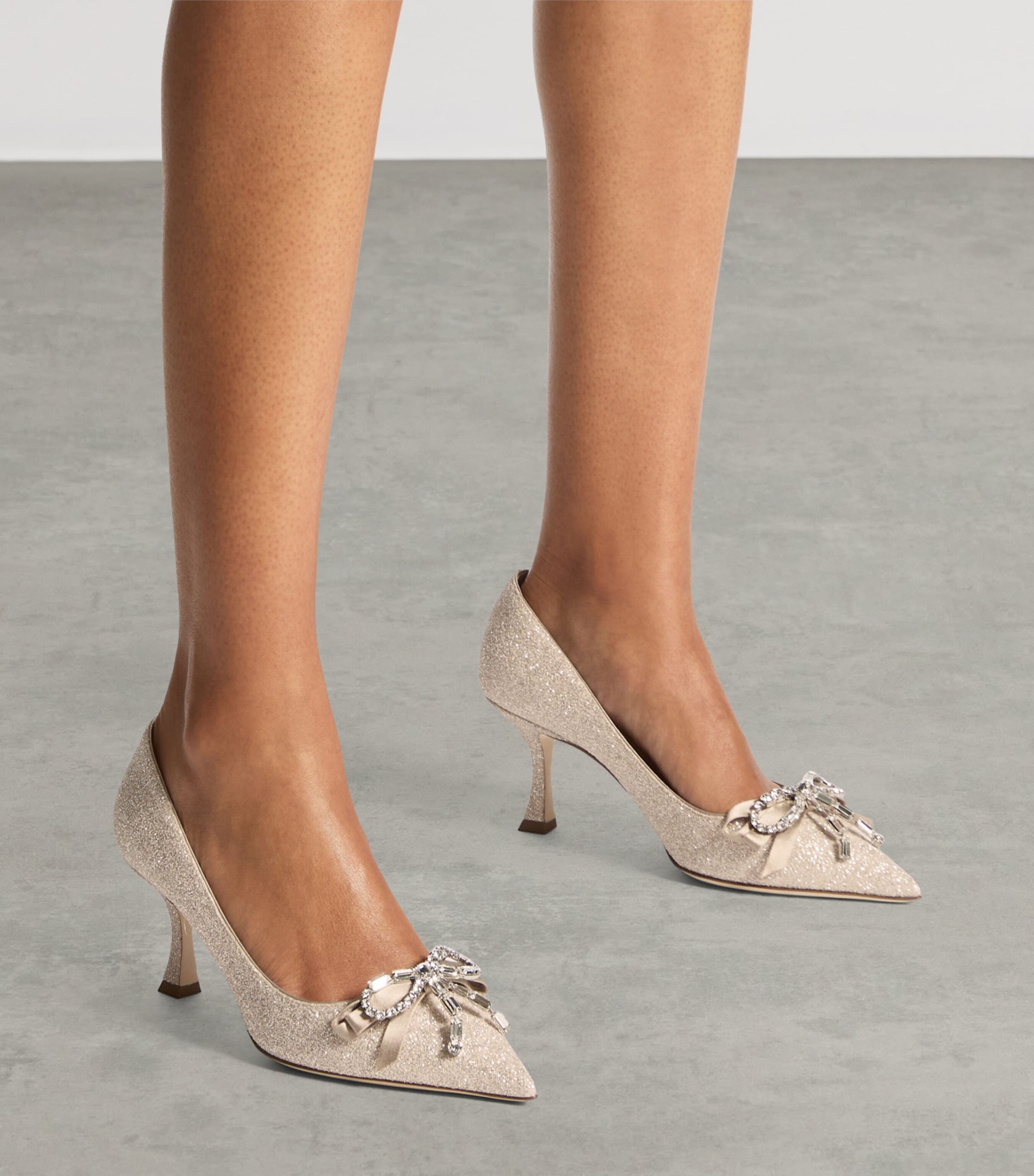 Jimmy Choo Auria 70 Glittered Pumps Light Soft Gold/crys Image 2