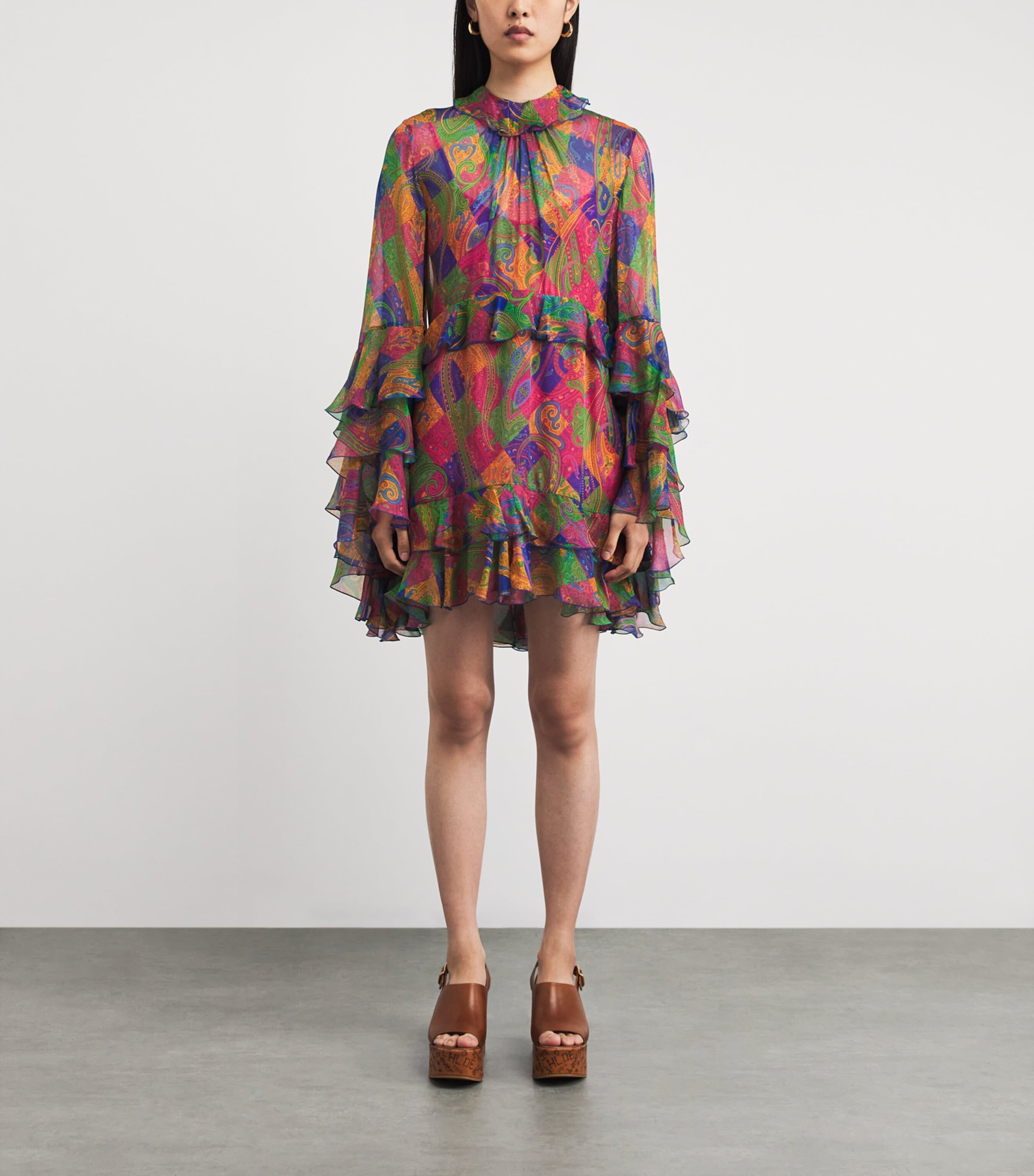 Silk Geometric Paisley-Motif Mini Dress X0854 Image 4