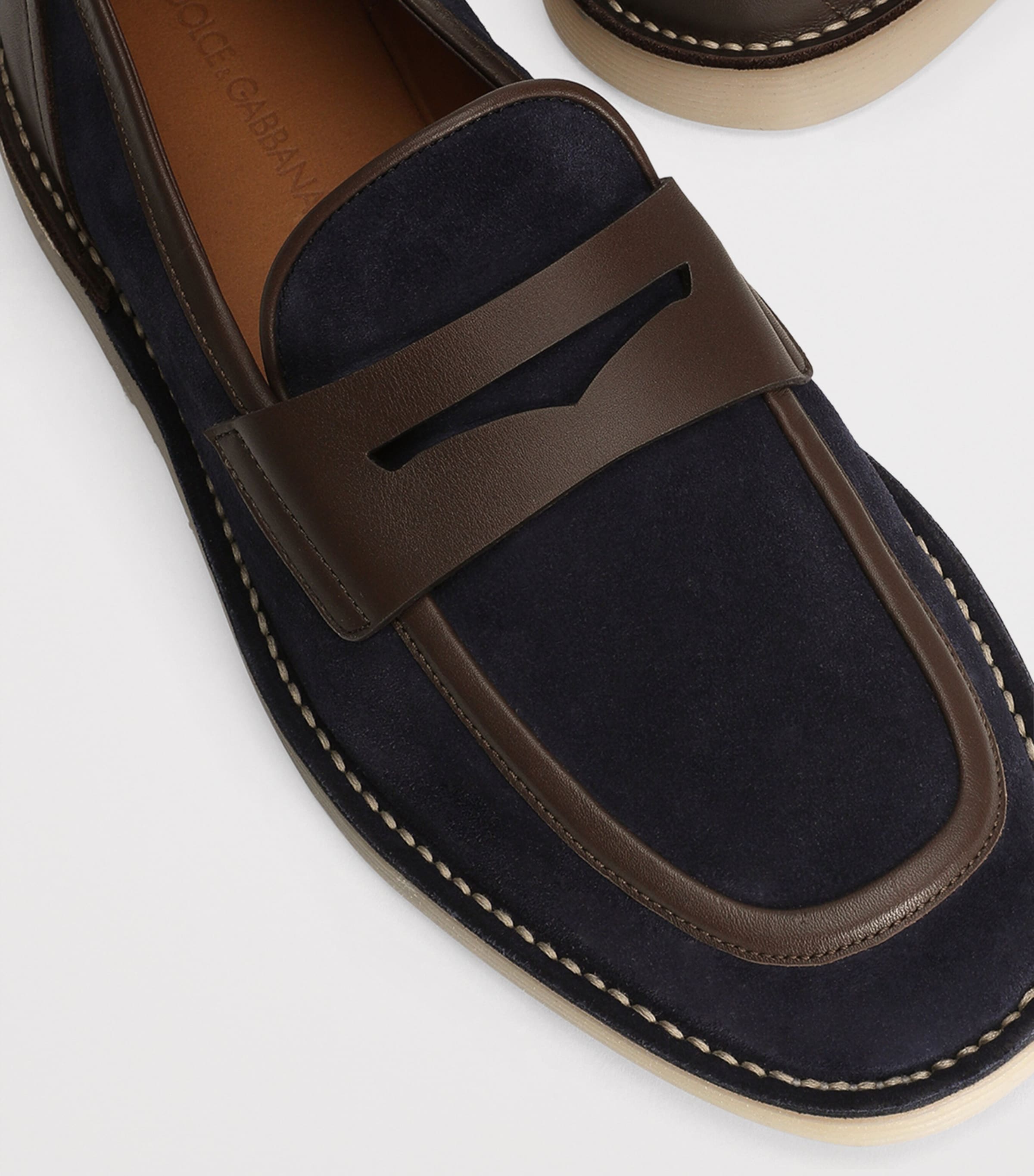 Suede and Leather Logo Loafers 89428-BLU/BROWN Image 4
