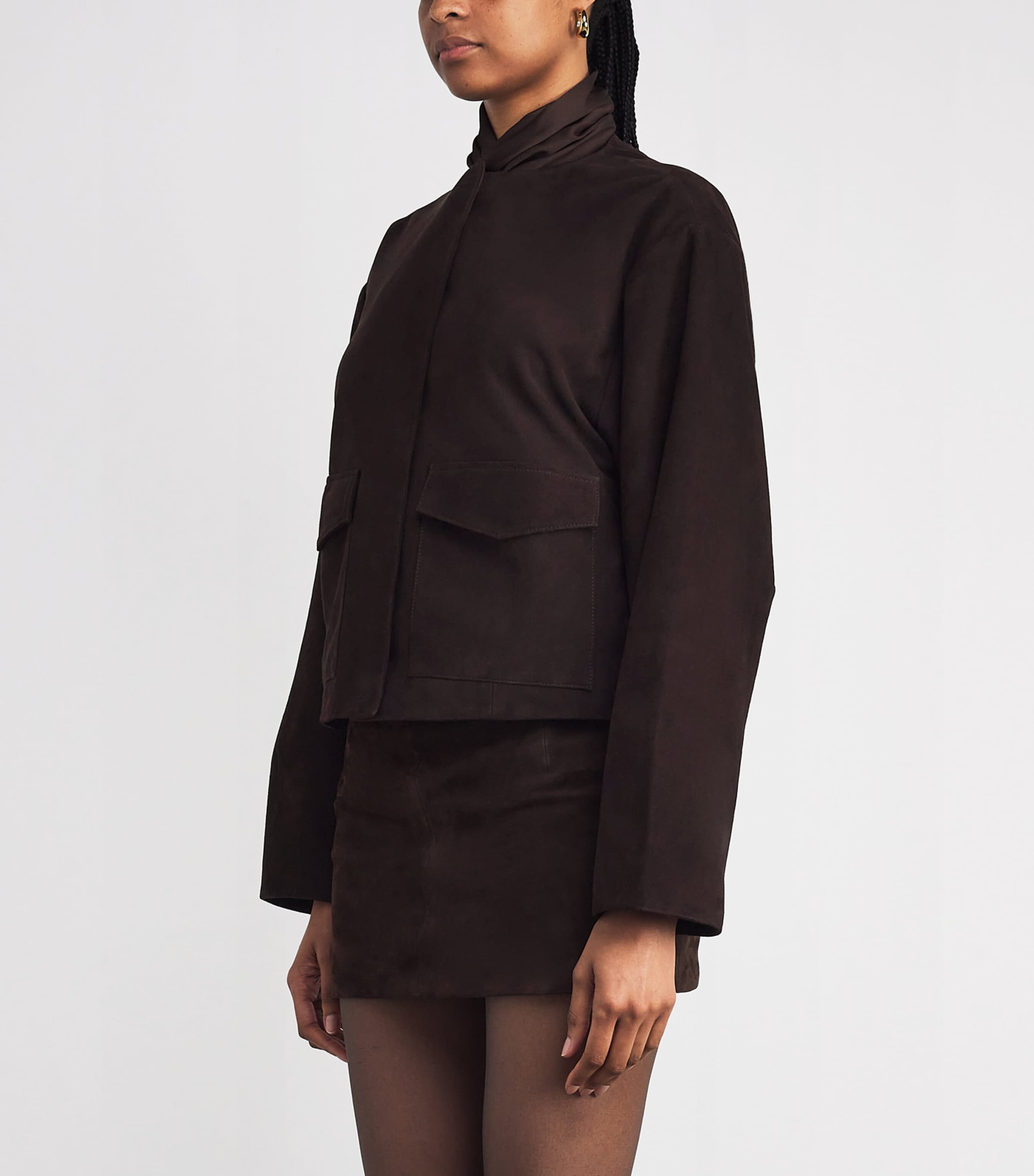 Suede Utility Cocoon Bomber Jacket COFFEE Image 3