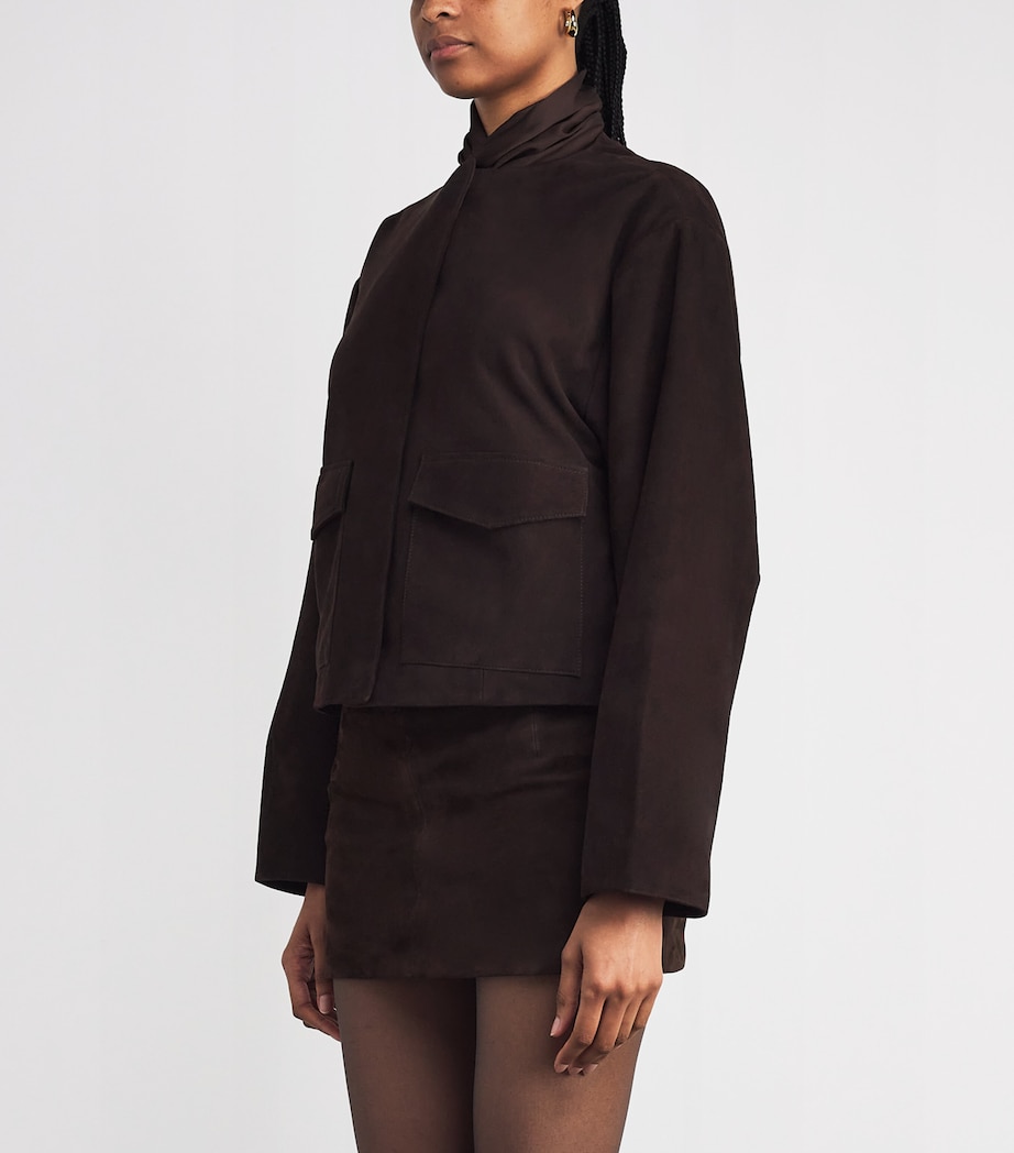 Suede Utility Cocoon Bomber Jacket COFFEE Image 3