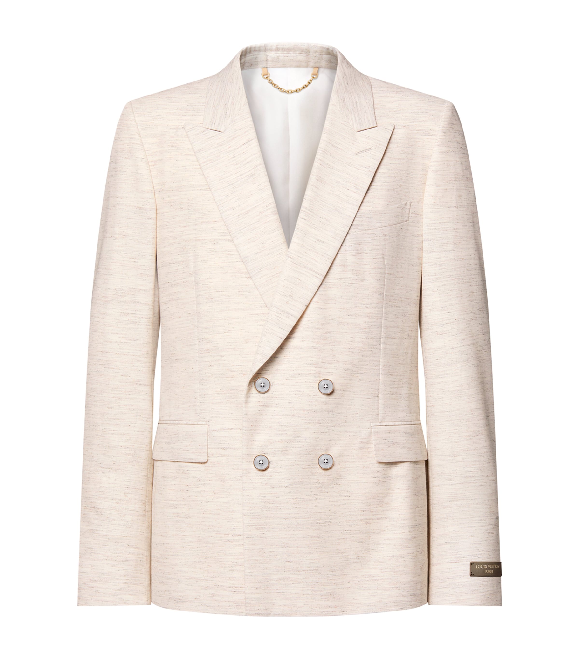 LOUIS VUITTON Mens Wool-Cotton-Blend Double-Breasted Blazer Beige Melange Image 1