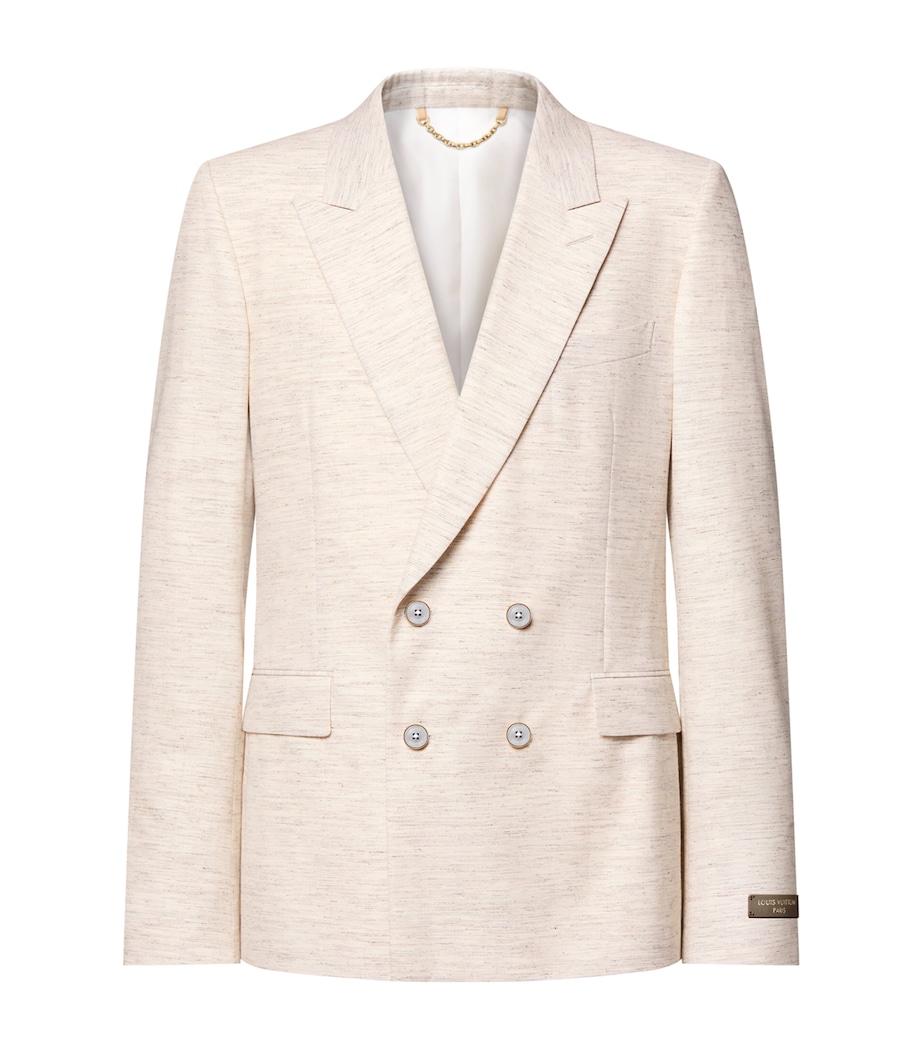LOUIS VUITTON Mens Wool-Cotton-Blend Double-Breasted Blazer Beige Melange Image 1