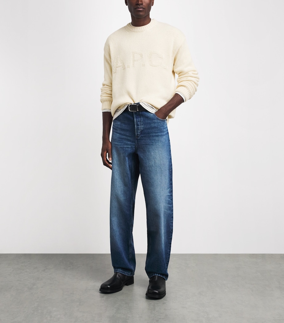 A.P.C. Mens Wool Logo George Sweater Aad Ecru Image 2
