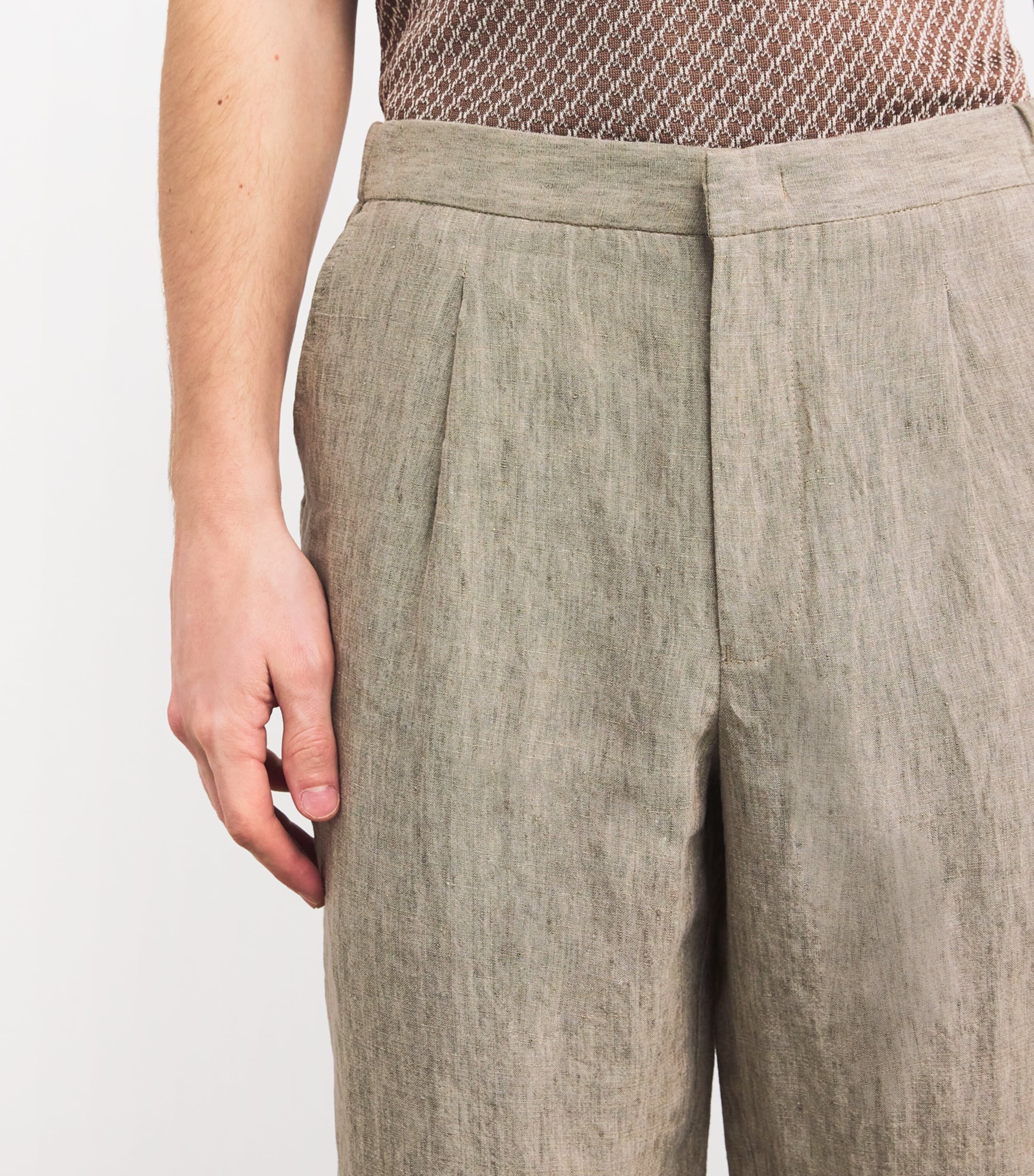 Emporio Armani Beige Linen Crȇpe -Effect Pleated Trousers Emporio Armani Beige Linen Crȇpe -Effect Pleated Trousers