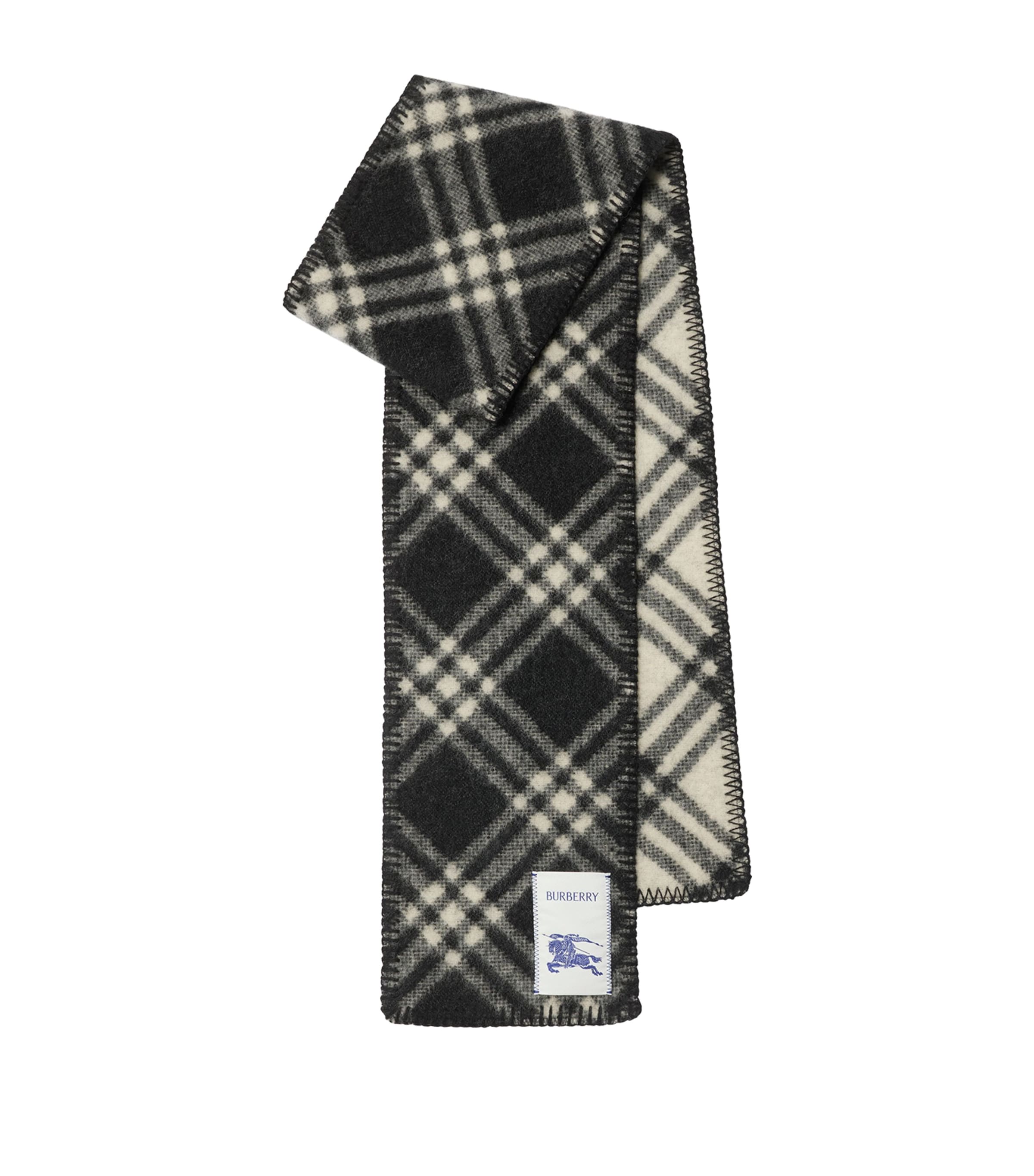 Burberry Narrow Wool Check Scarf In Black