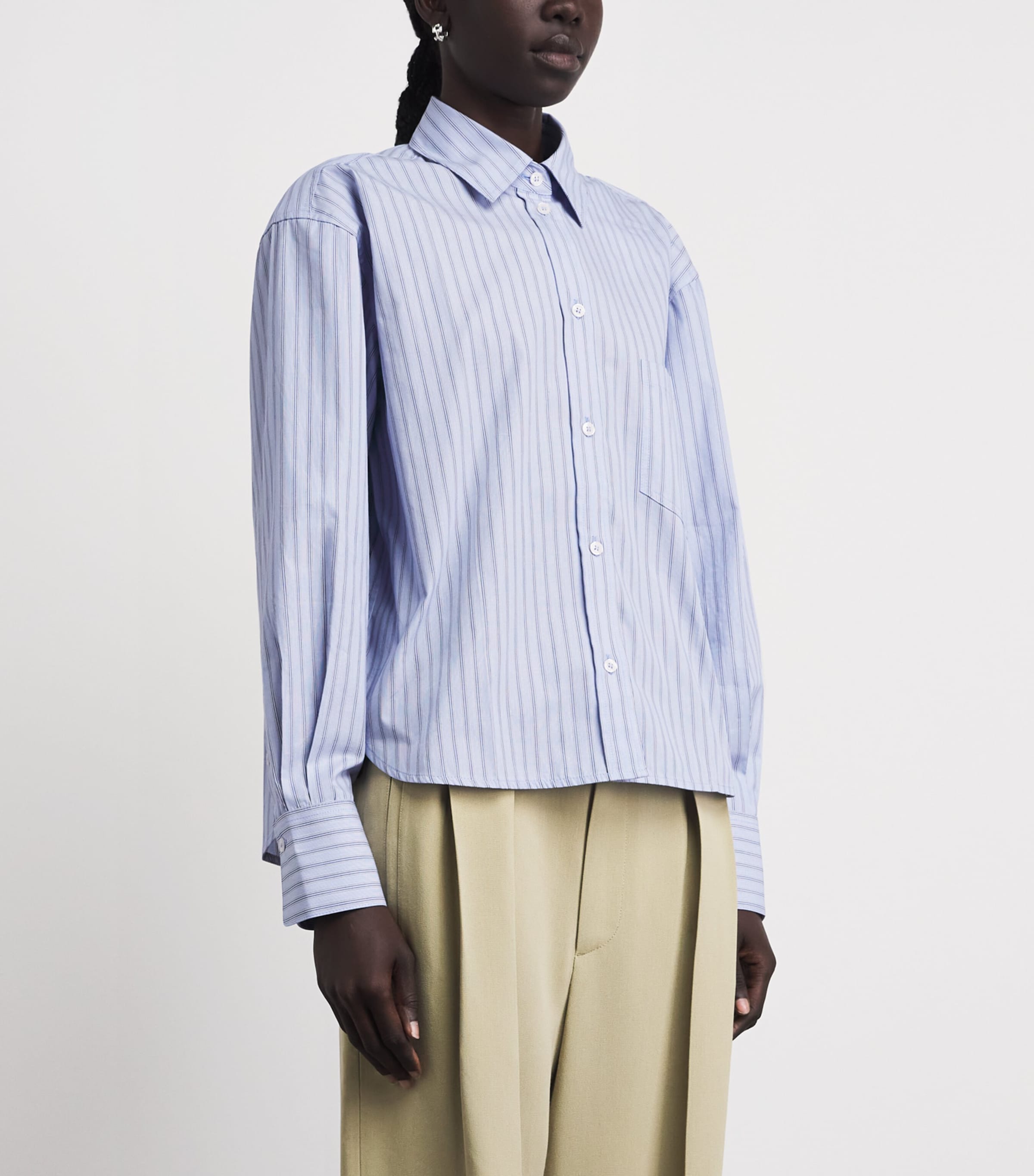 Victoria Beckham Womens Cotton Stripe Cropped Ellys Shirt Blue / Multi Image 4
