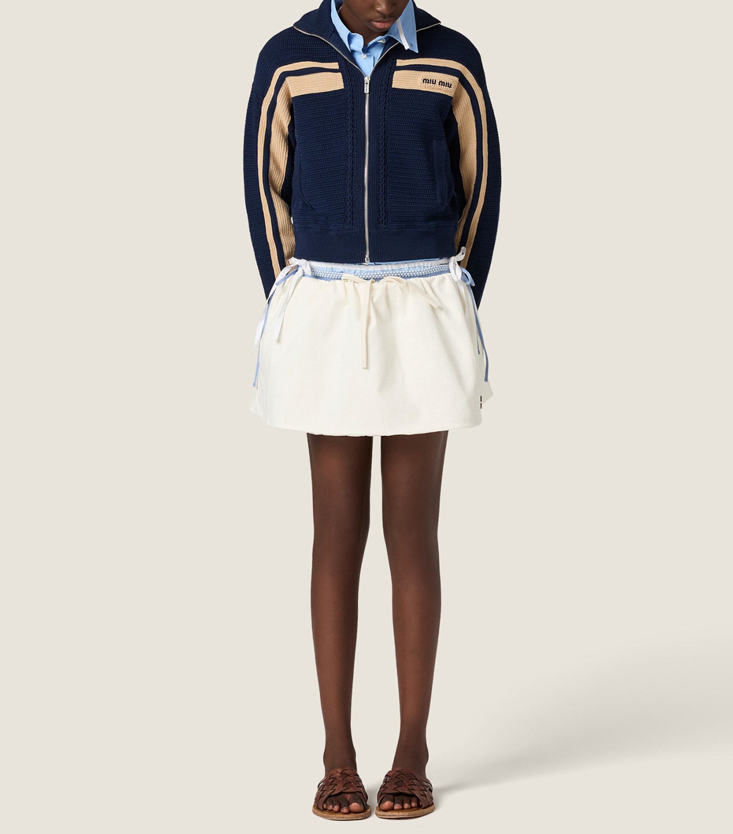 Miu Miu Womens Crochet Zip-Up Cardigan Blue Image 2