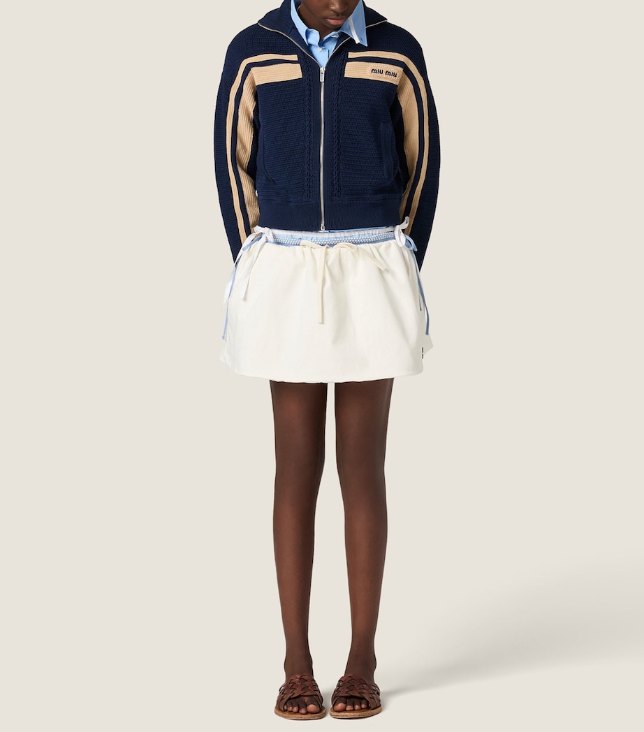 Miu Miu Womens Crochet Zip-Up Cardigan Blue Image 2