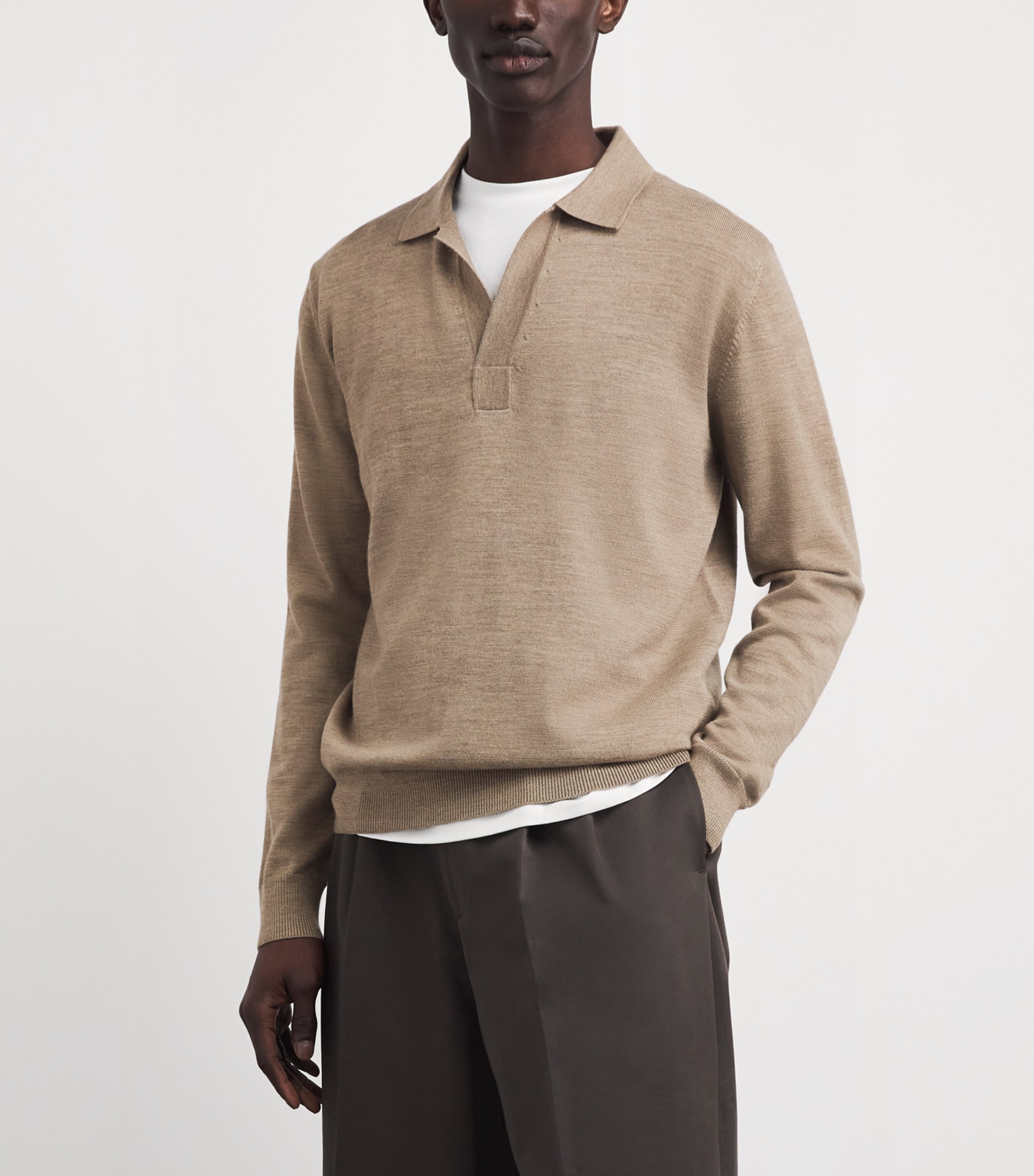 Yves Salomon Mens Wool Open-Collar Polo Shirt Corinthe Image 4