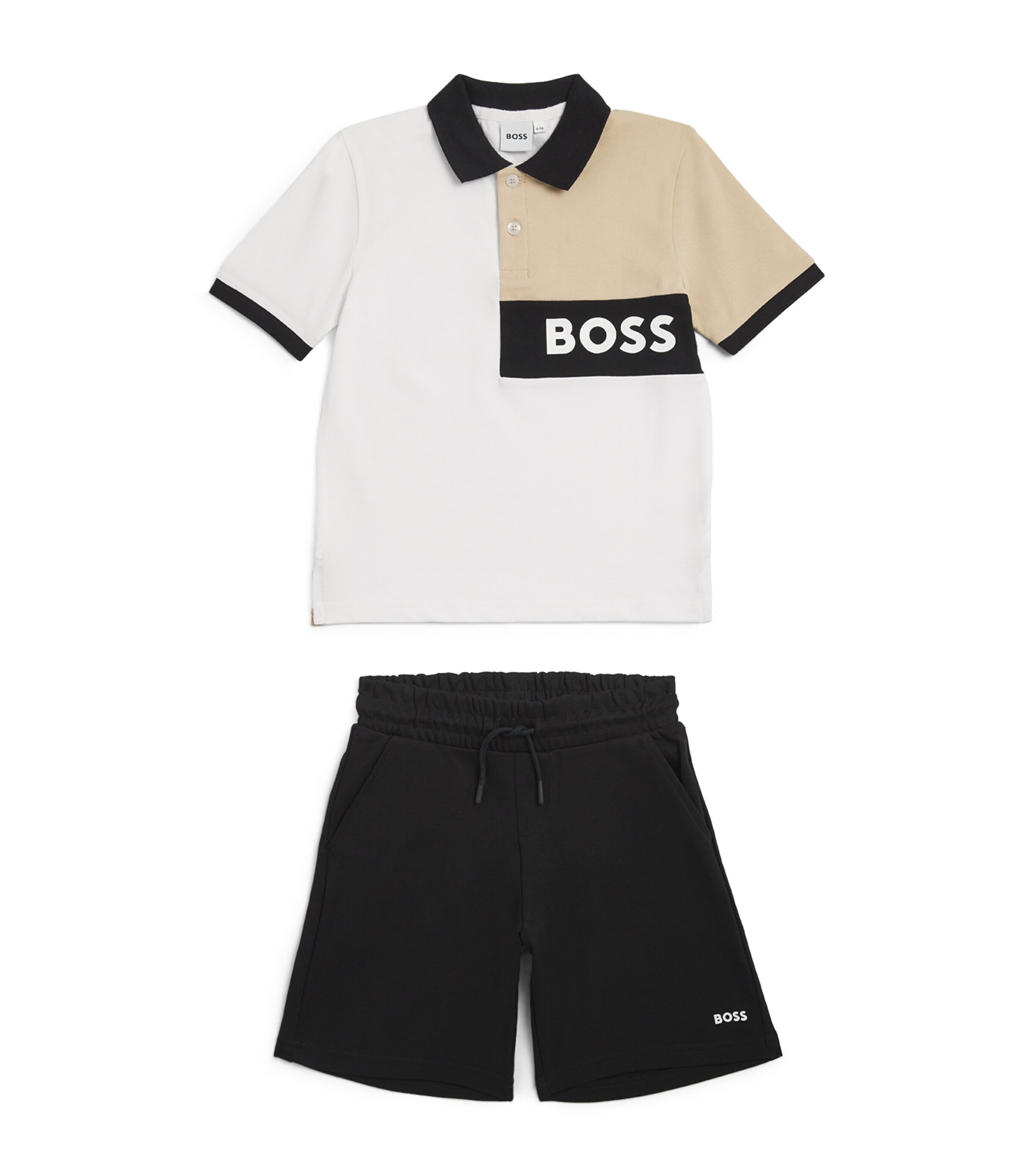 BOSS Kidswear Cotton Logo Polo Shirt and Shorts Set (4-16 Years) Black Image 1