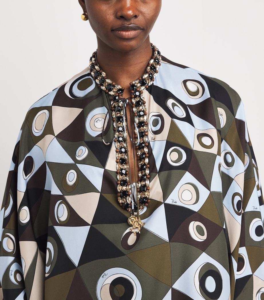 Silk Embellished Occhi Kaftan KHAKI BLUE048 Image 3